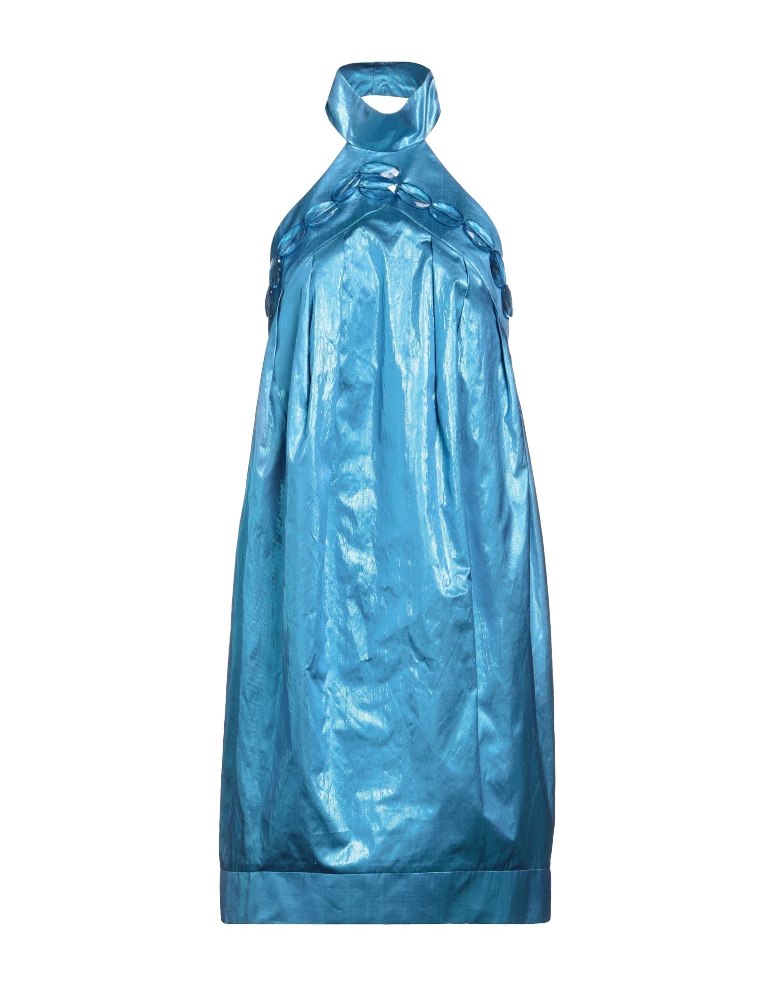 Azure Metallic Silk Midi Dress