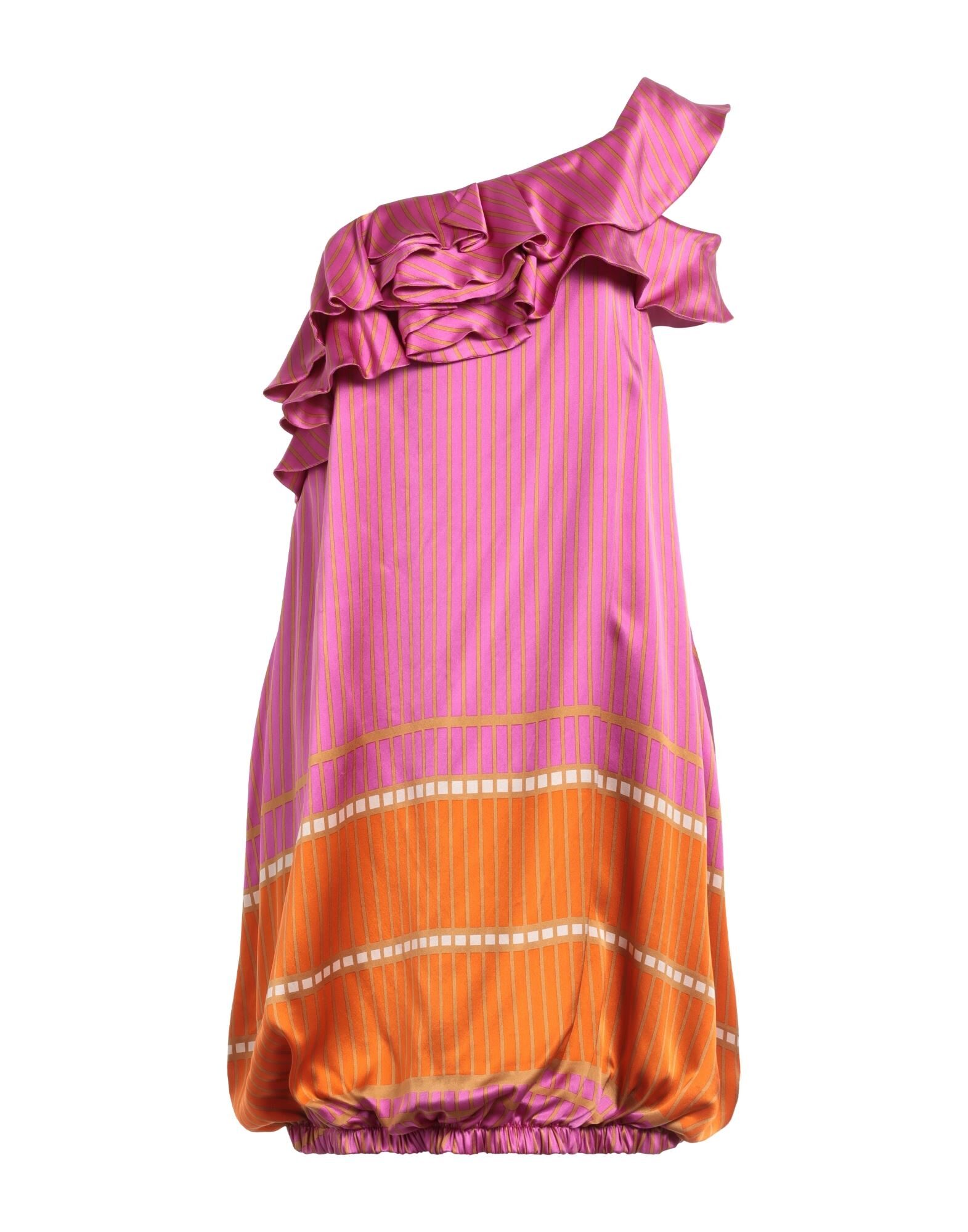 Fuchsia One-Shoulder Silk Dress