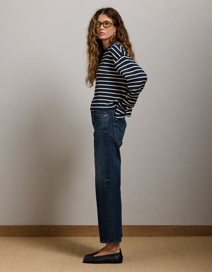 Side view showing the vintage straight fit