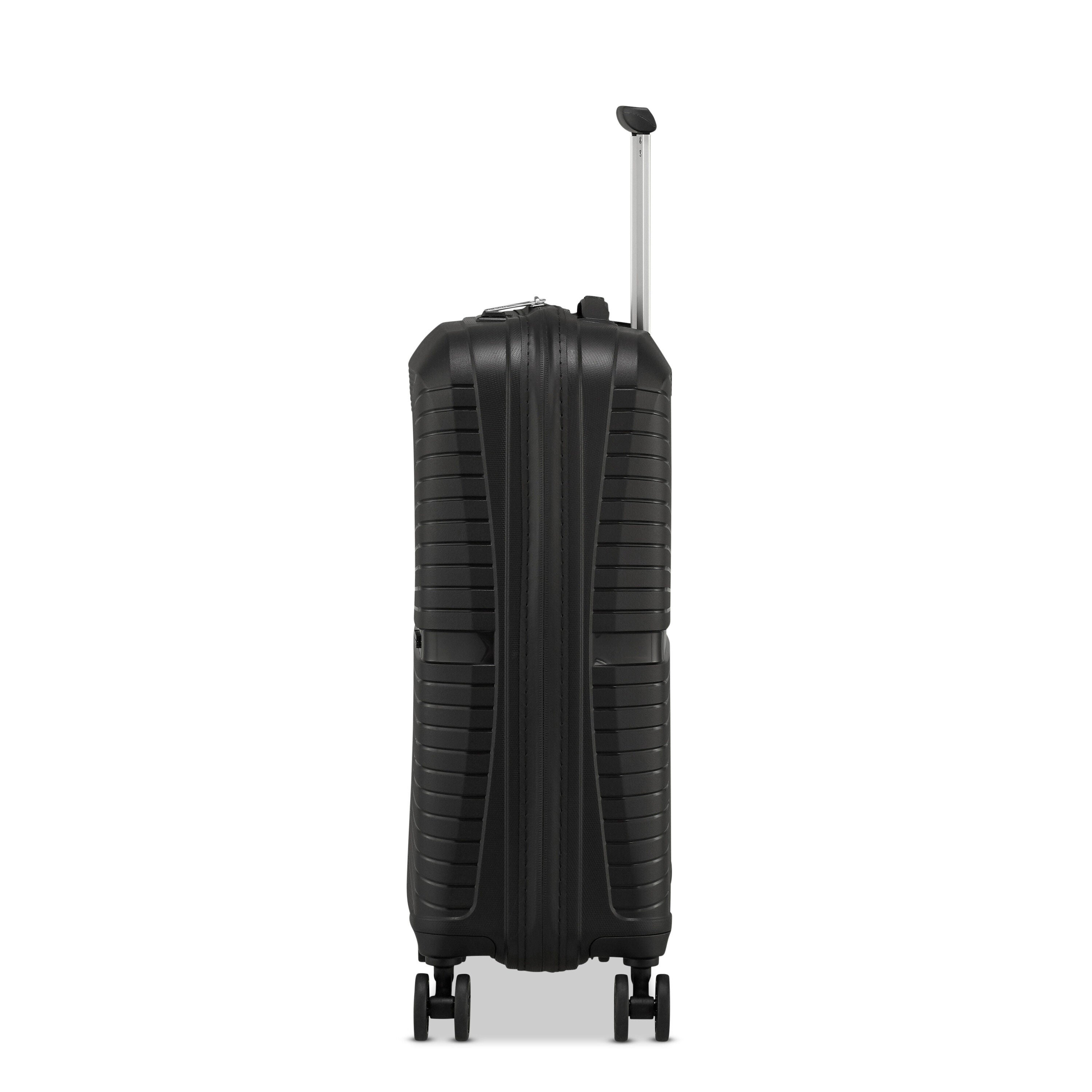 Side profile showing the slim hardside shell