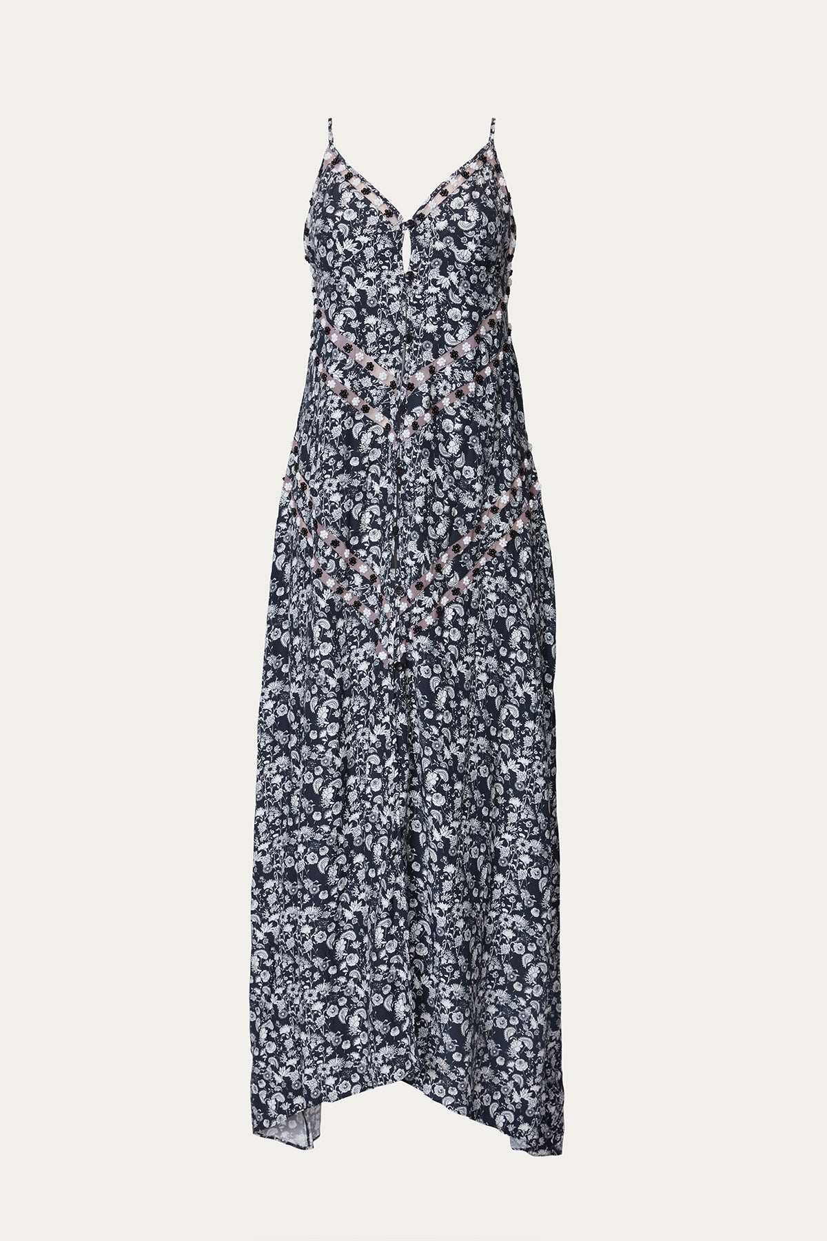 Mesh-Paneled Floral Maxi Dress