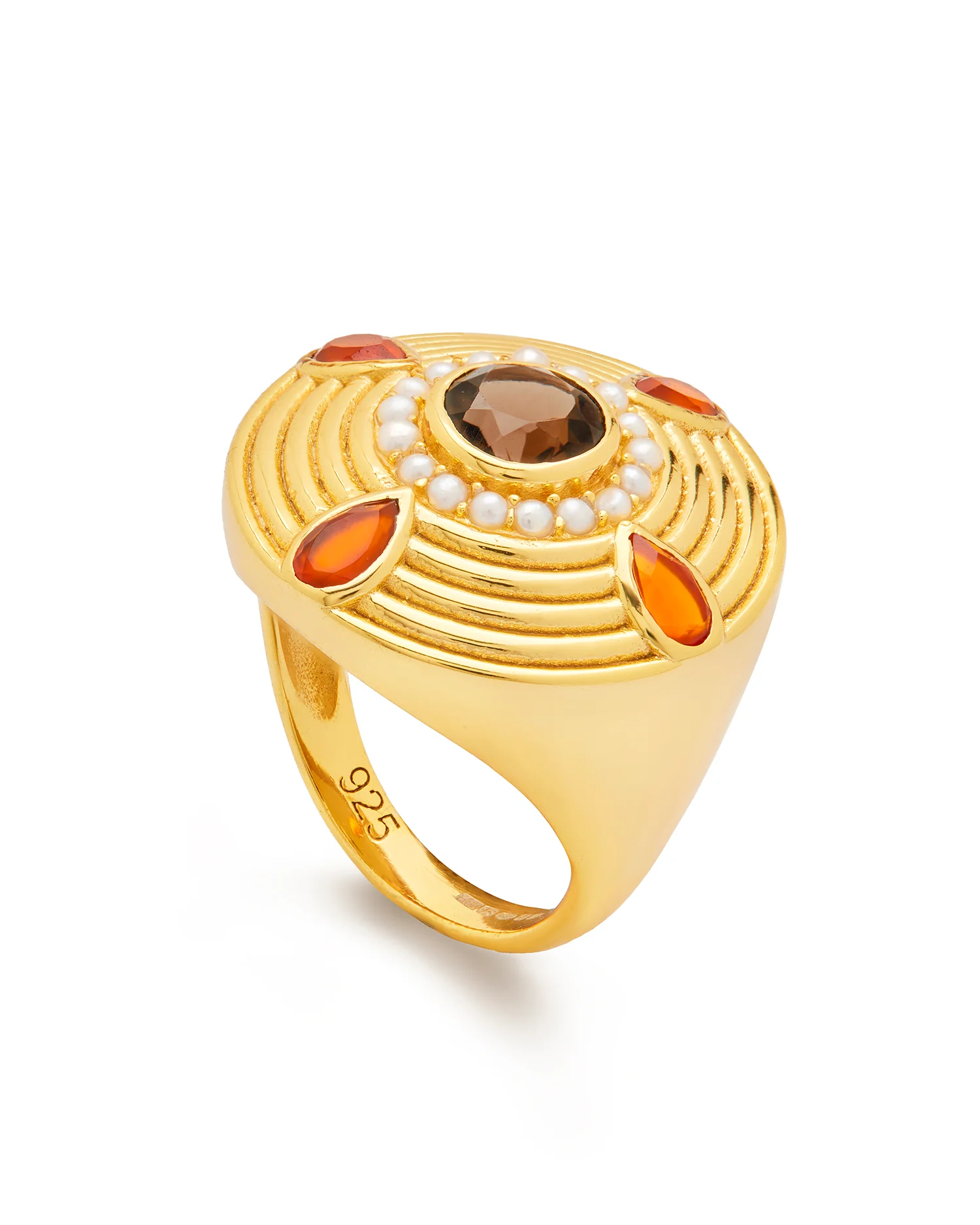 Anya Amulet with Red Onyx, Smokey Quartz & Pearl – 24K Gold-Plated Sterling Silver