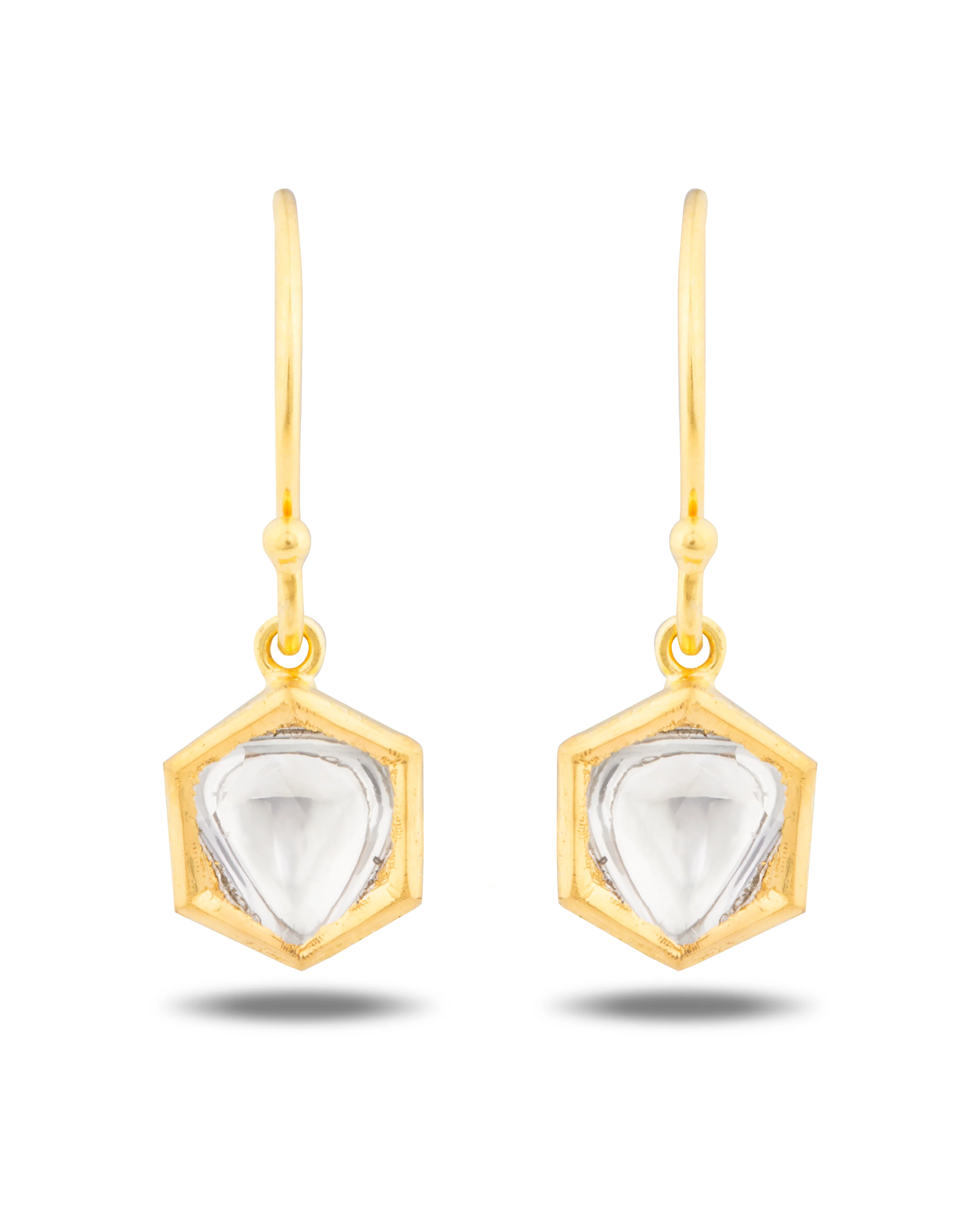 18K Gold Kundan Hexagon Drop Earring with Polki Diamonds