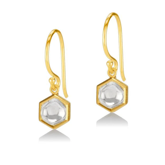18K Gold Kundan Hexagon Drop Earring with Polki Diamonds