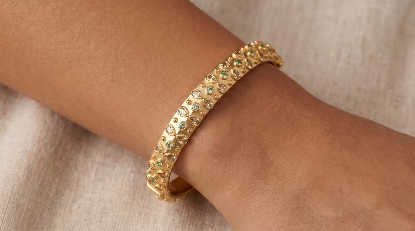 Maya Slim Bangle with Citrine & Peridot – 24K Gold Plated Sterling Silver Bangle