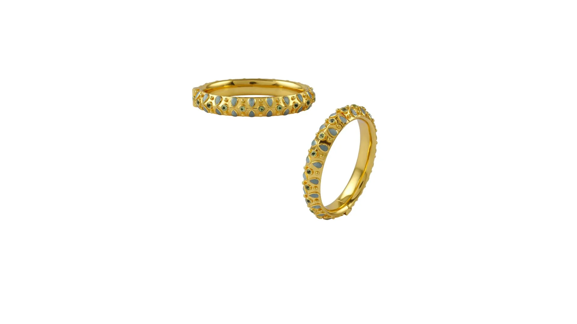 Maya Slim Bangle with Aquamarine & Peridot – 24K Gold Plated Sterling Silver Bangle