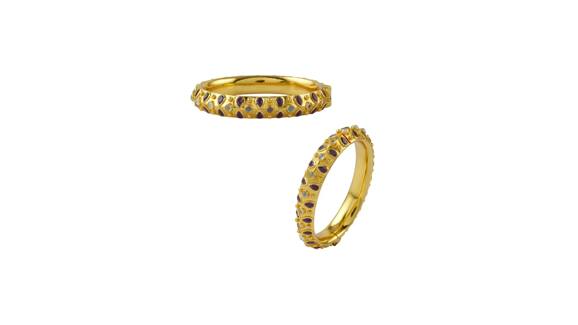 Maya Slim Bangle with Amethyst & Opal – 24K Gold Plated Sterling Silver Bangle