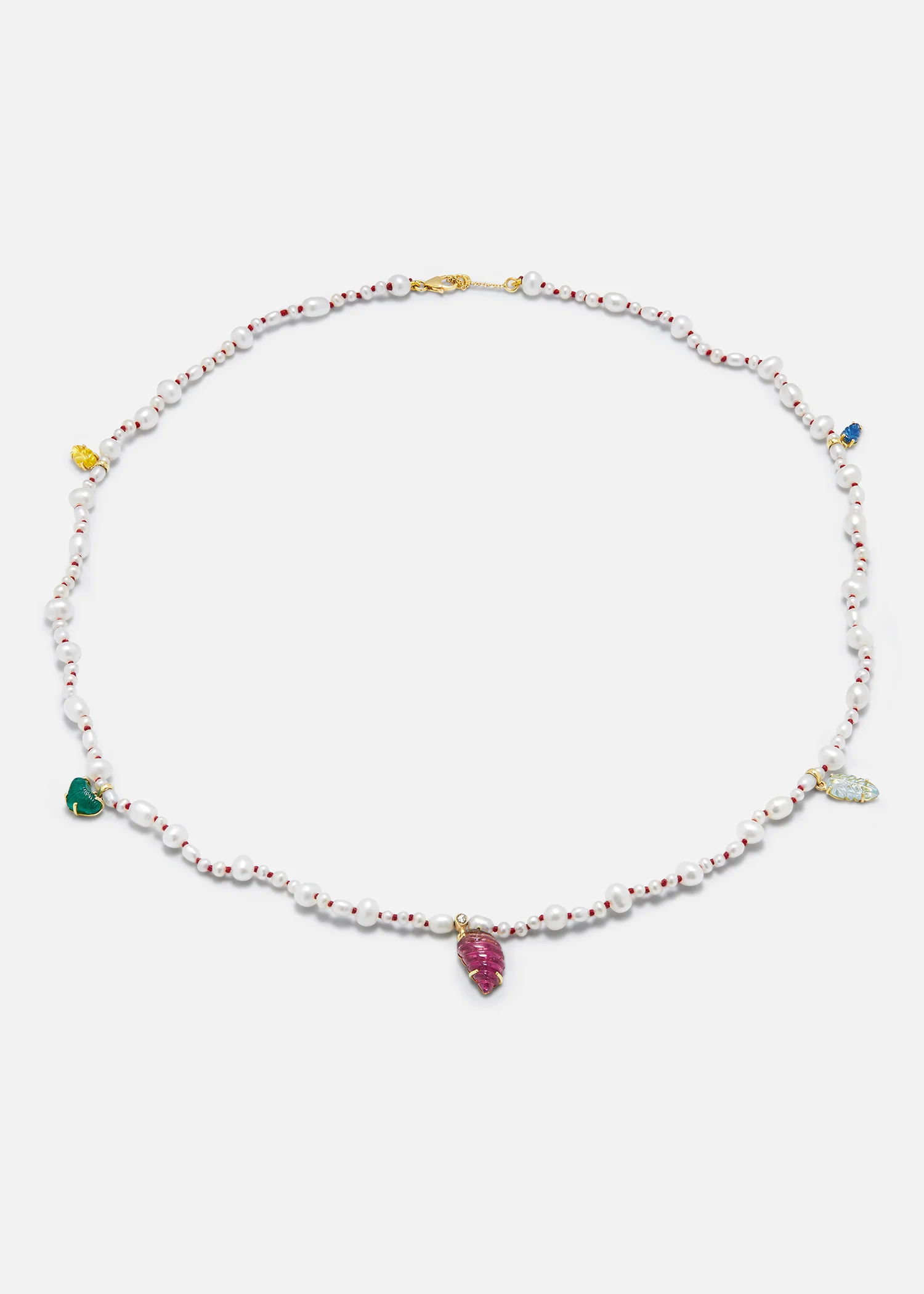 Muna Necklace - 18k gold with Freshwater Pearls and Multi-Gemstone