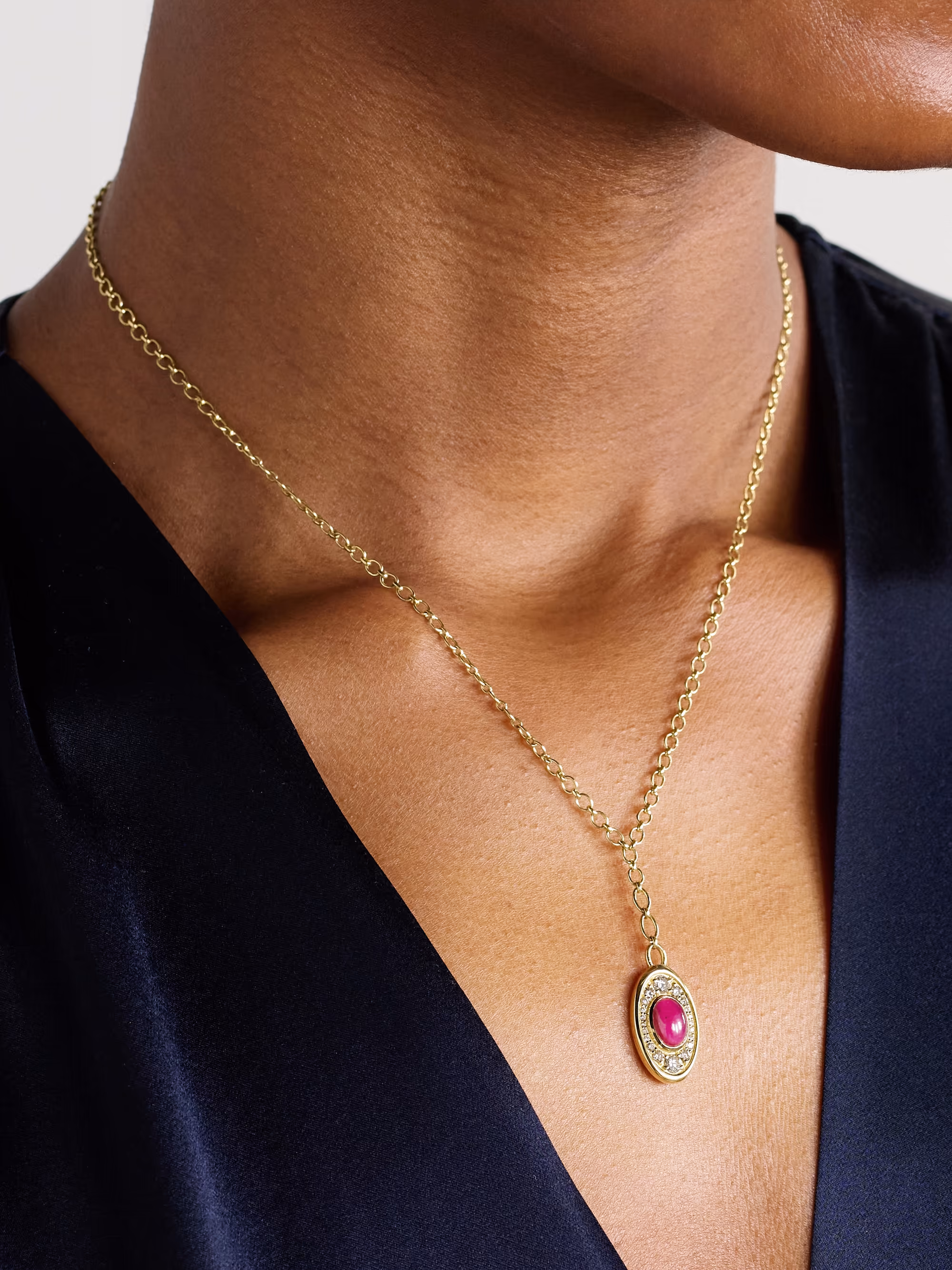 Navratna ruby and diamond necklace