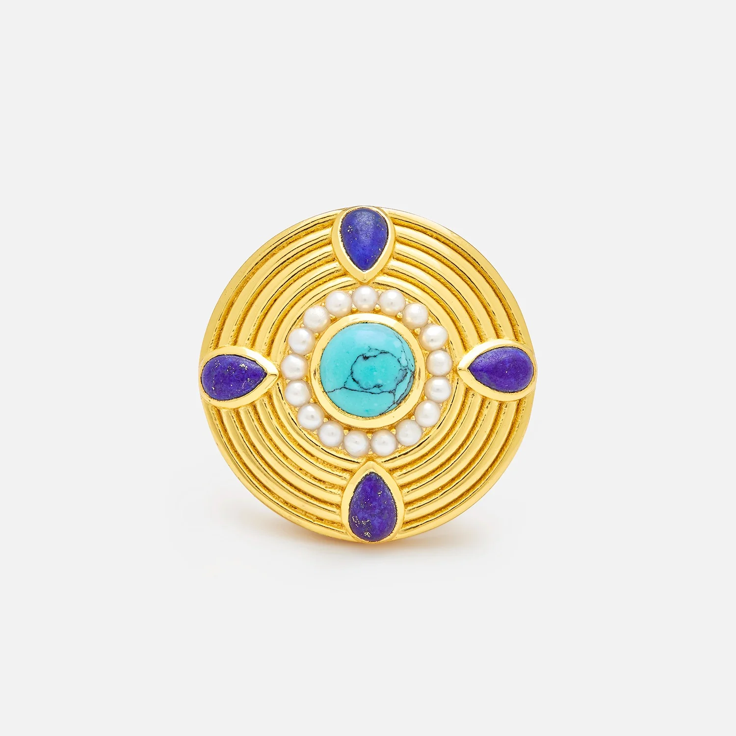 Nila Amulet with Turquoise, Lapis & Pearl – 24K Gold-Plated Sterling Silver