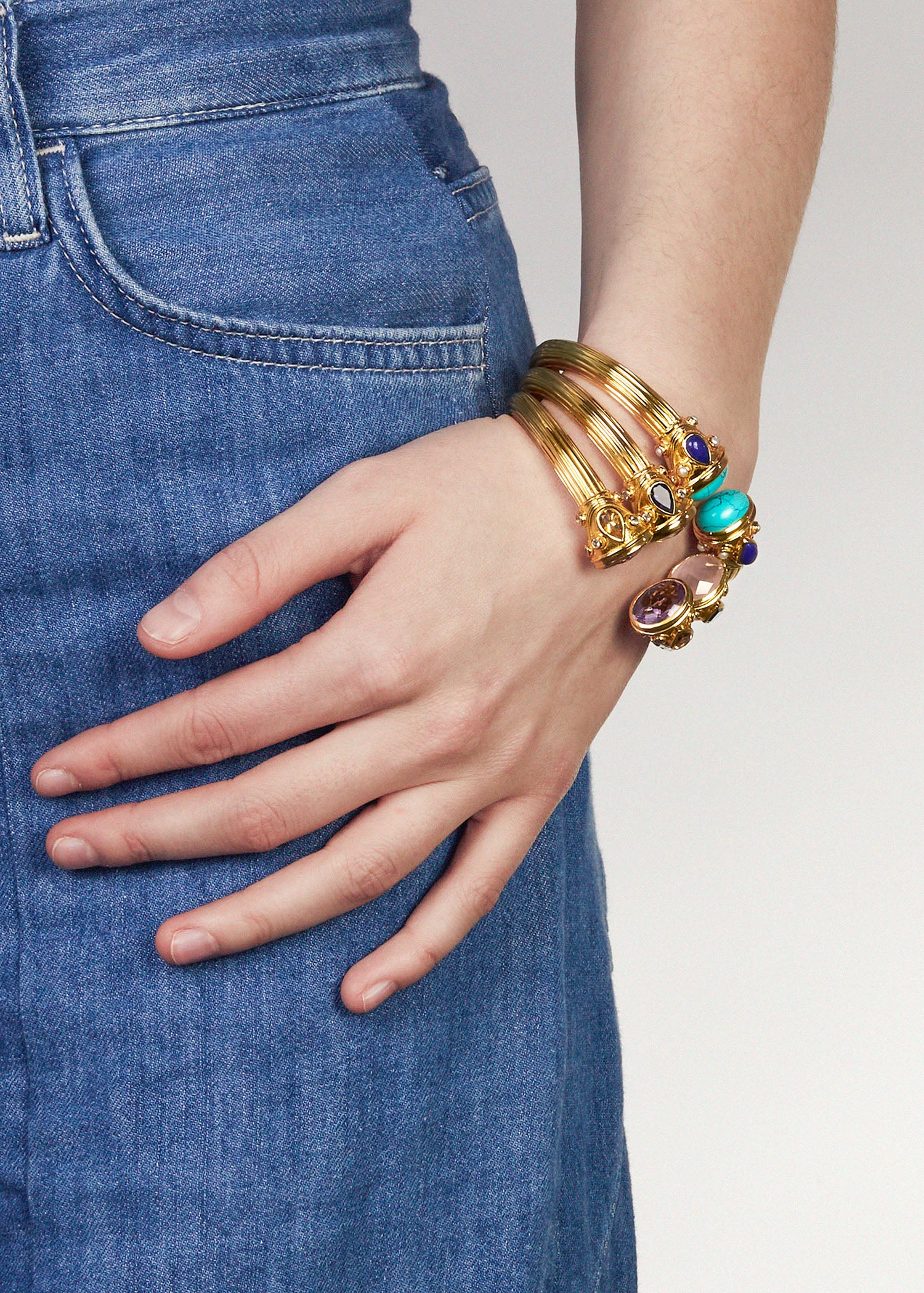 Petite Sheida Bangle - Rose Quartz, Blue Topaz & Iolite | 24K Gold Vermeil on Sterling Silver
