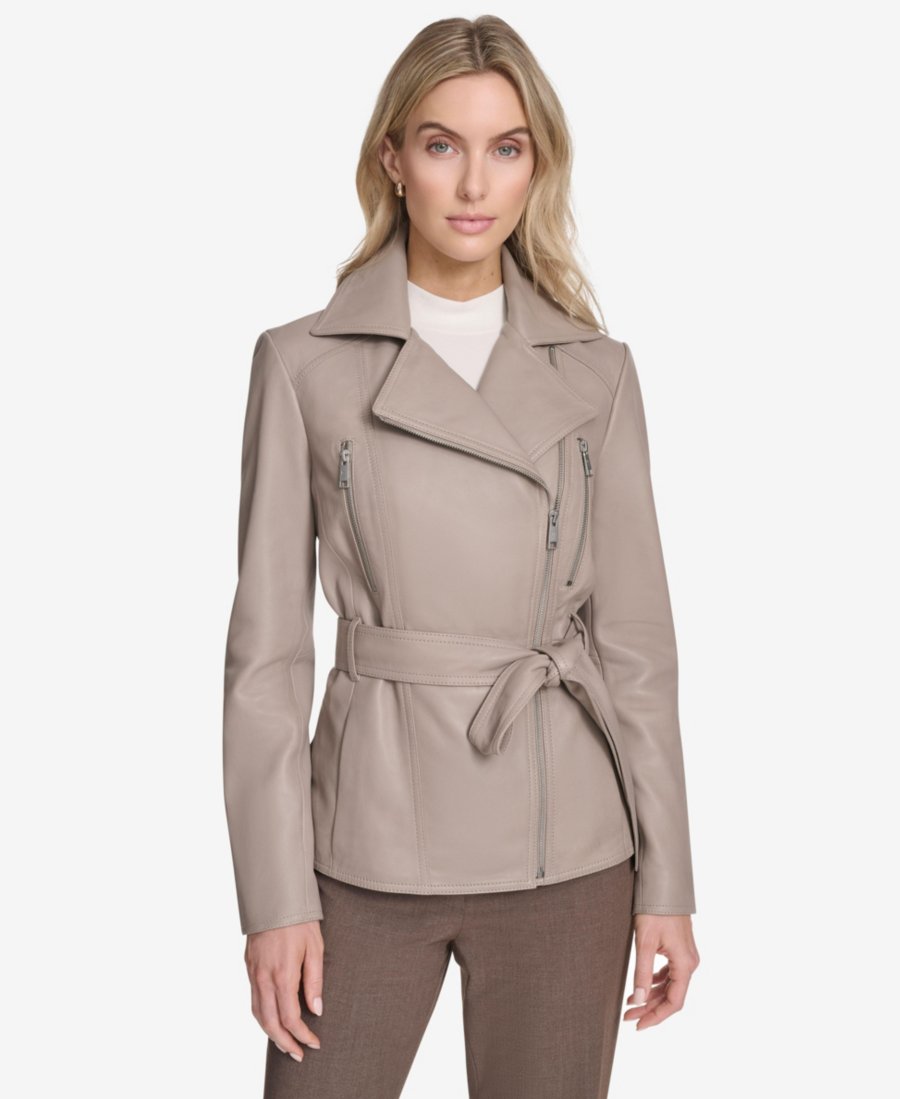 Violet Belted Moto Leather Jacket