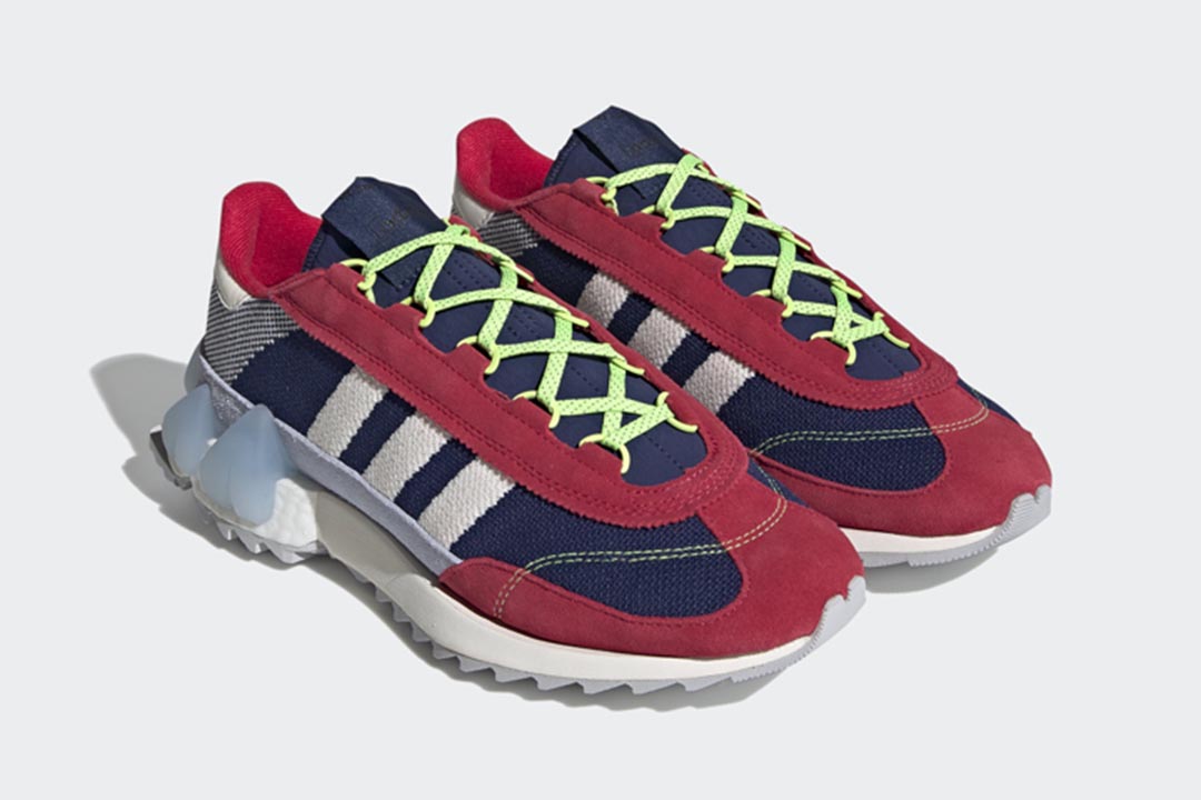 Pair view showing the red/navy layered upper