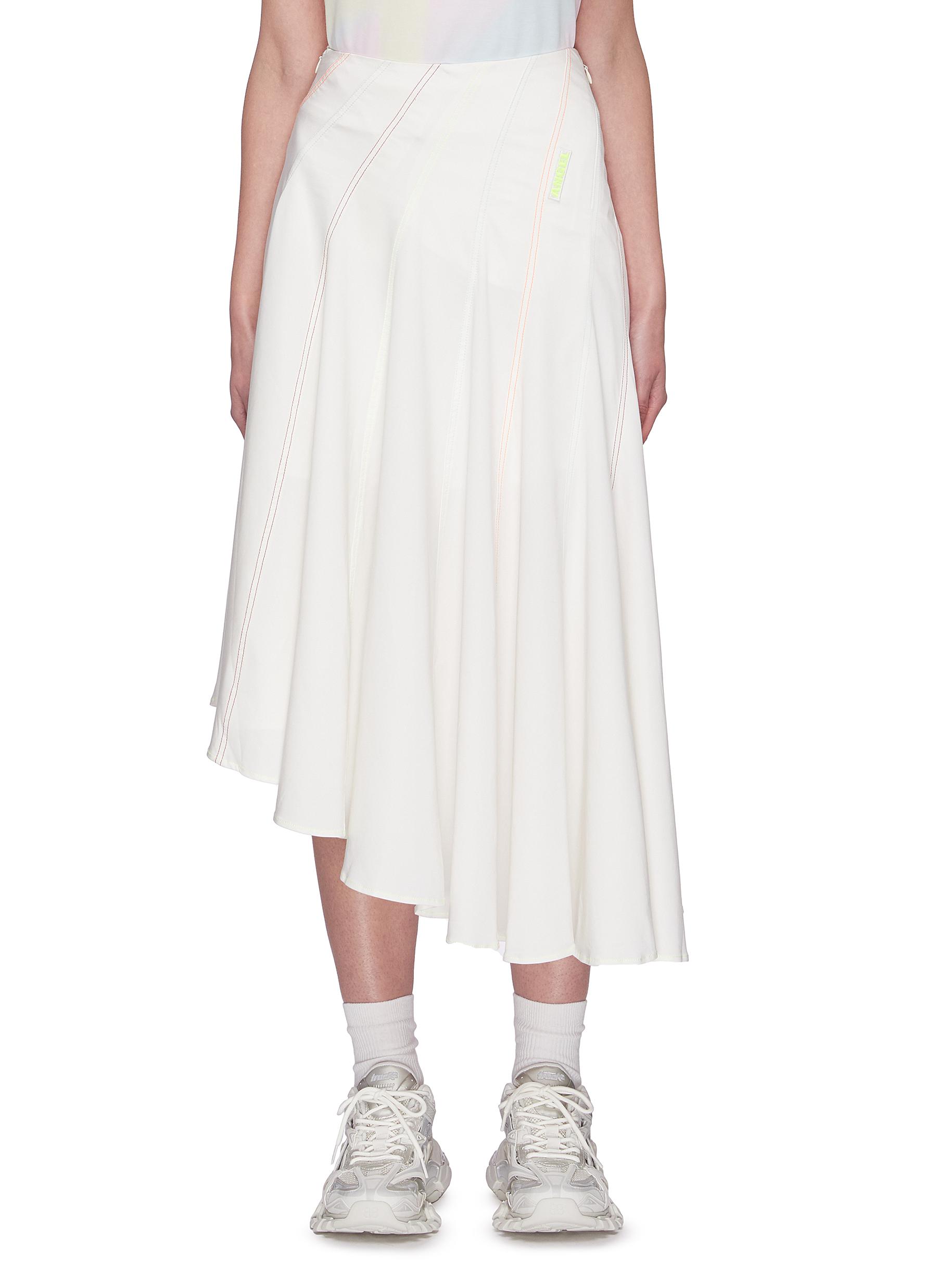 Draped Rainbow Stitch Asymmetric Hem Skirt