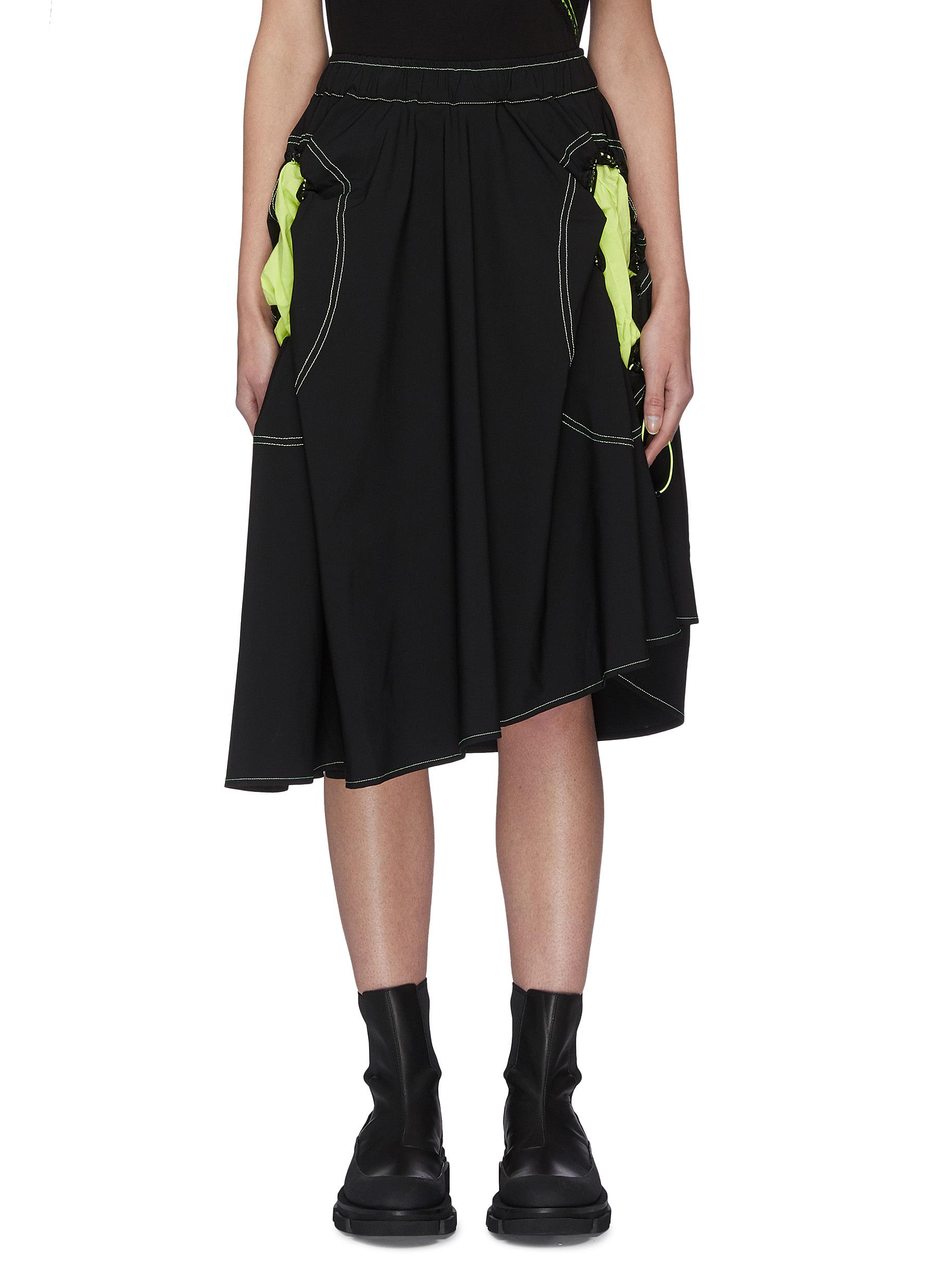 Neon Cut-out Pockets Asymmetric Skirt