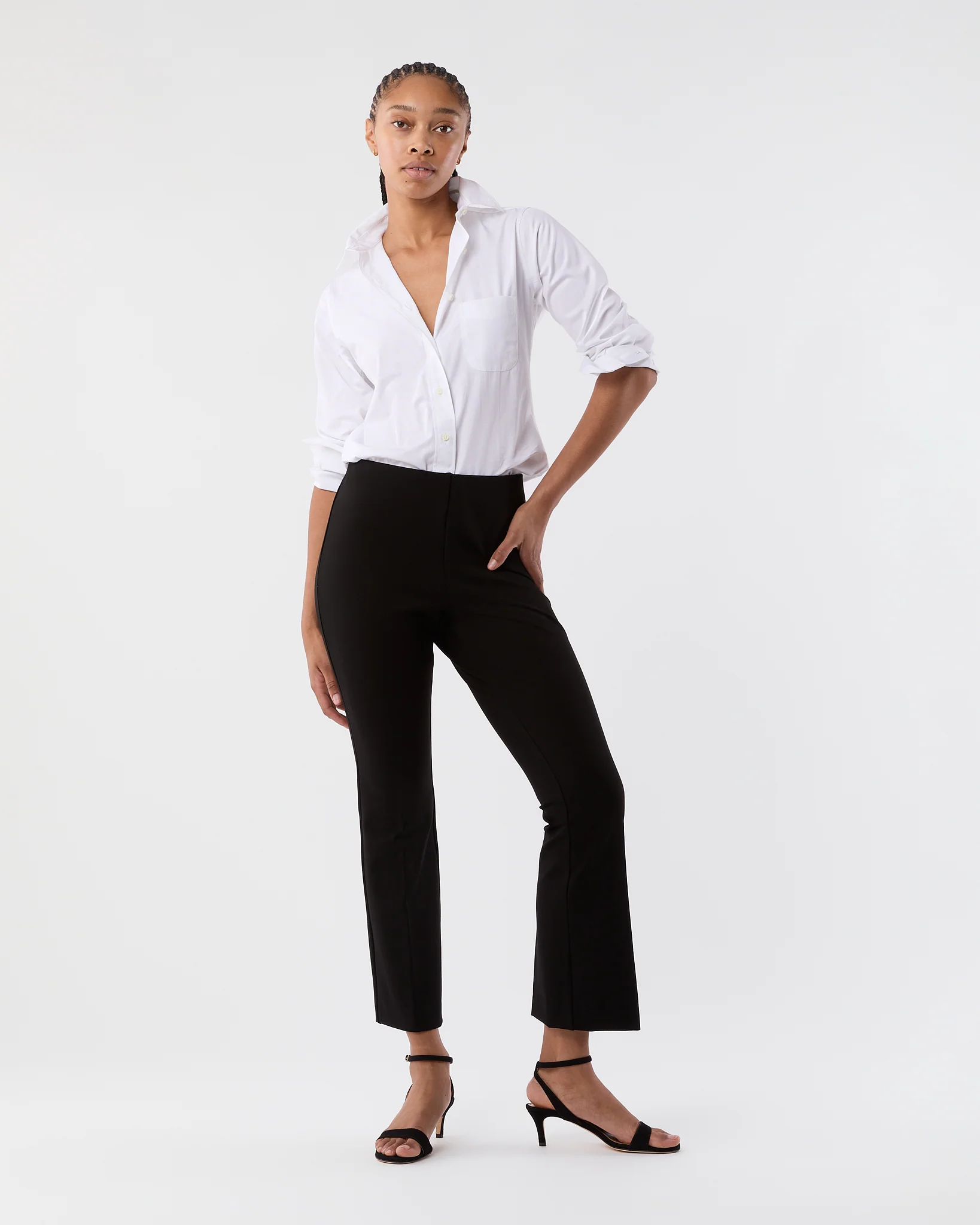 Faye Flare Cropped Pant in Black Ponte Knit