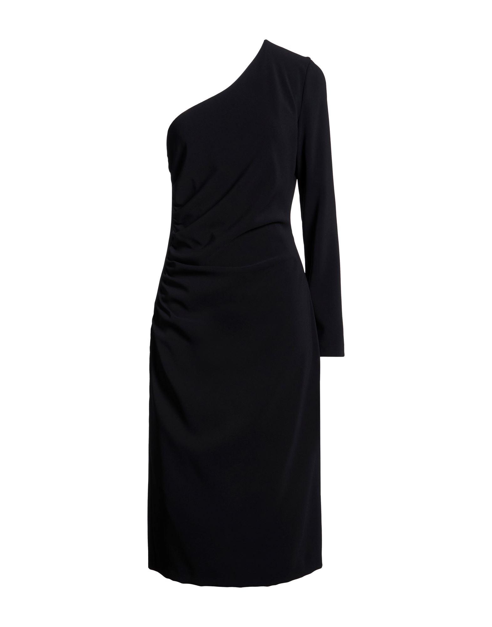 black polyester-elastane midi dress