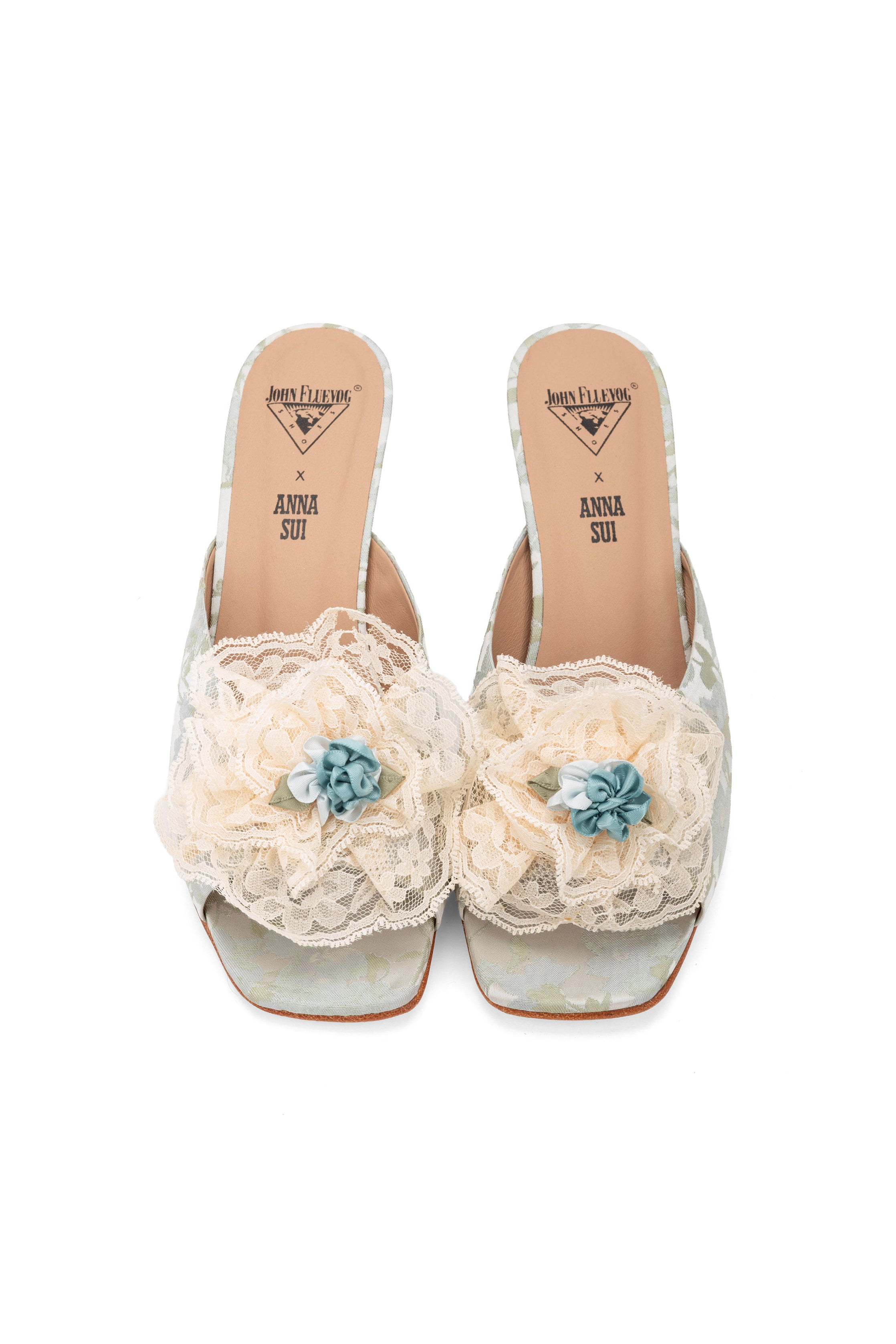 John Fluevog x Anna Sui Brocade Mules- Sky Blue detail 3