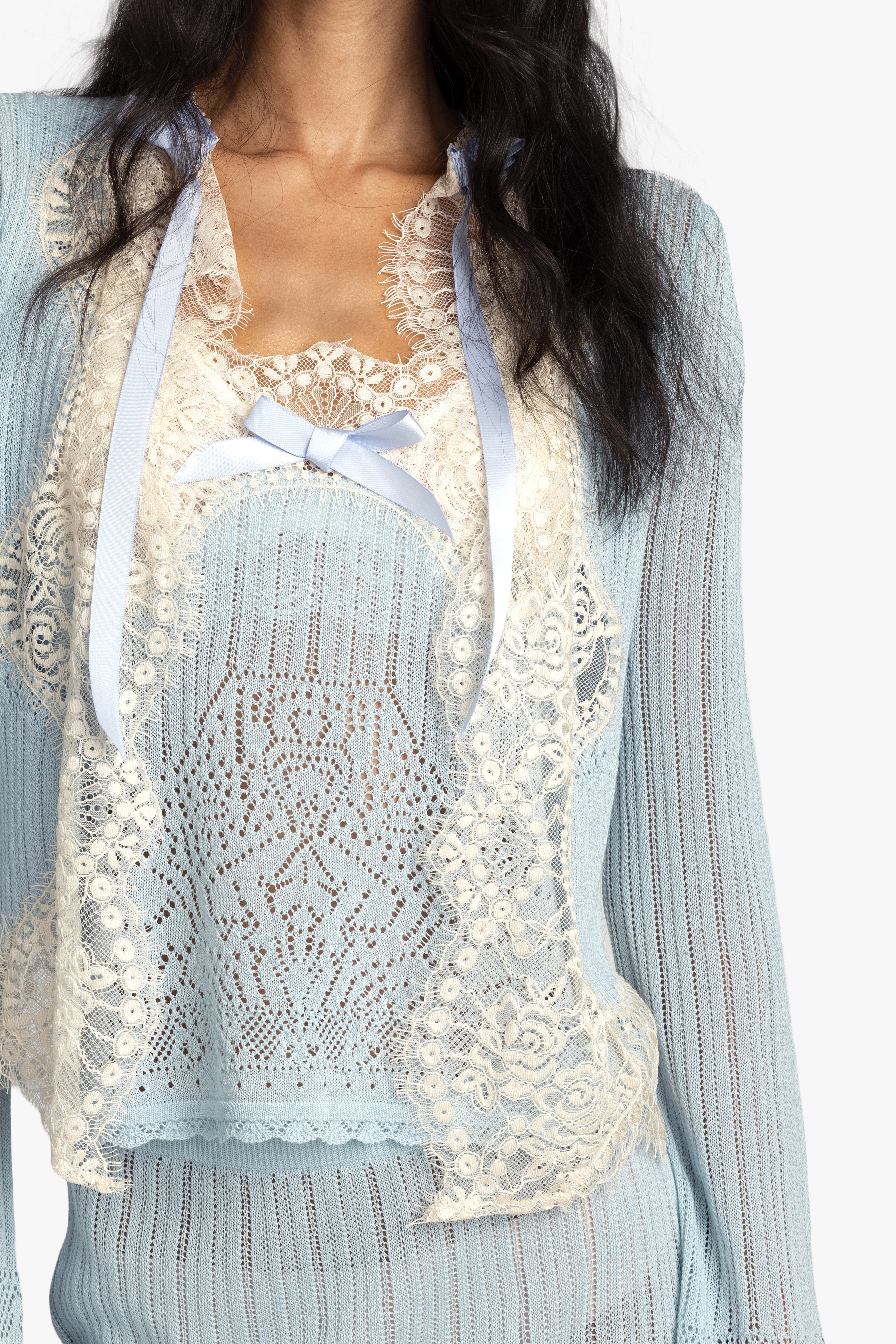 Lingerie Lace Knit Cardigan - Sky Blue detail 2