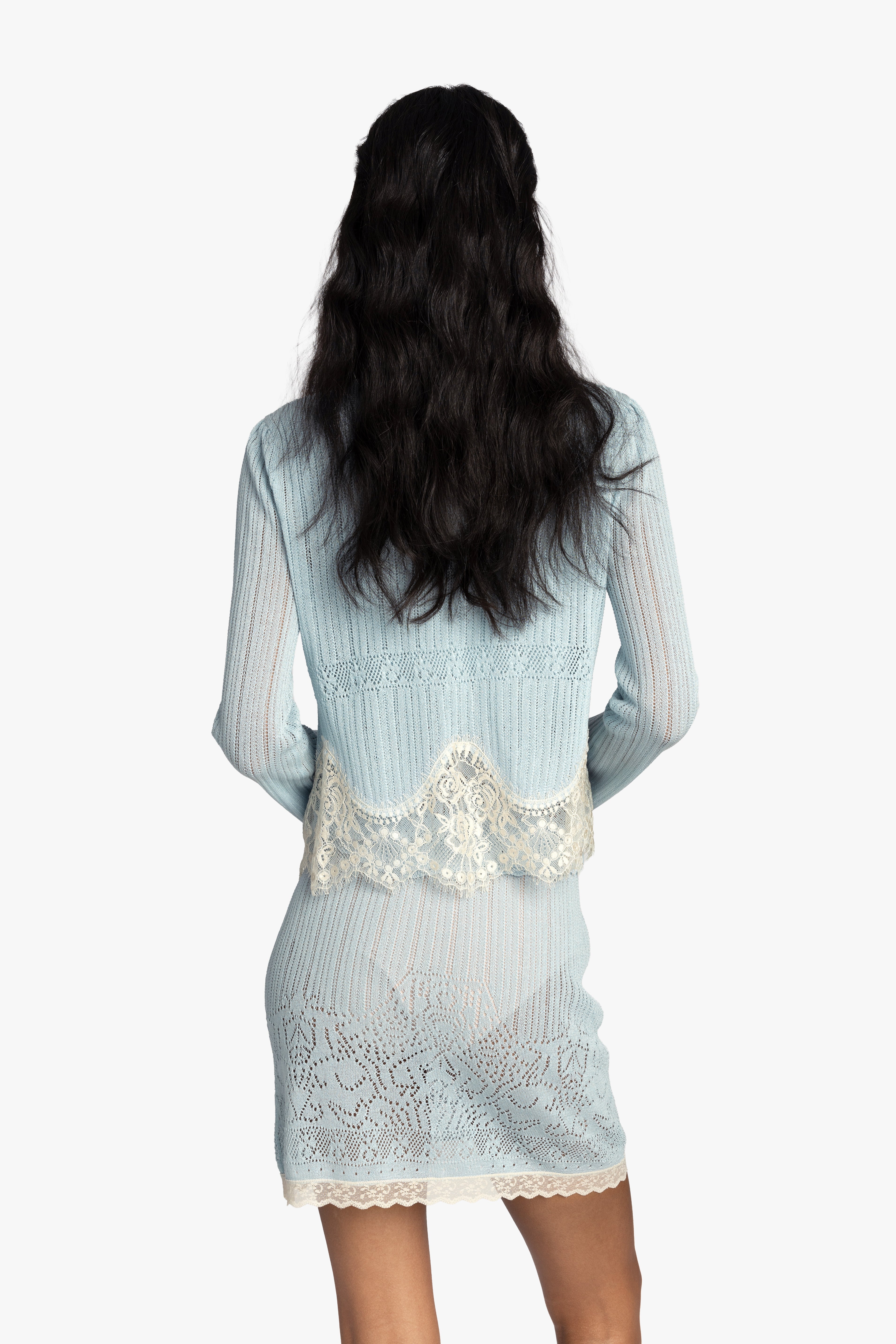 Lingerie Lace Knit Cardigan - Sky Blue detail 5