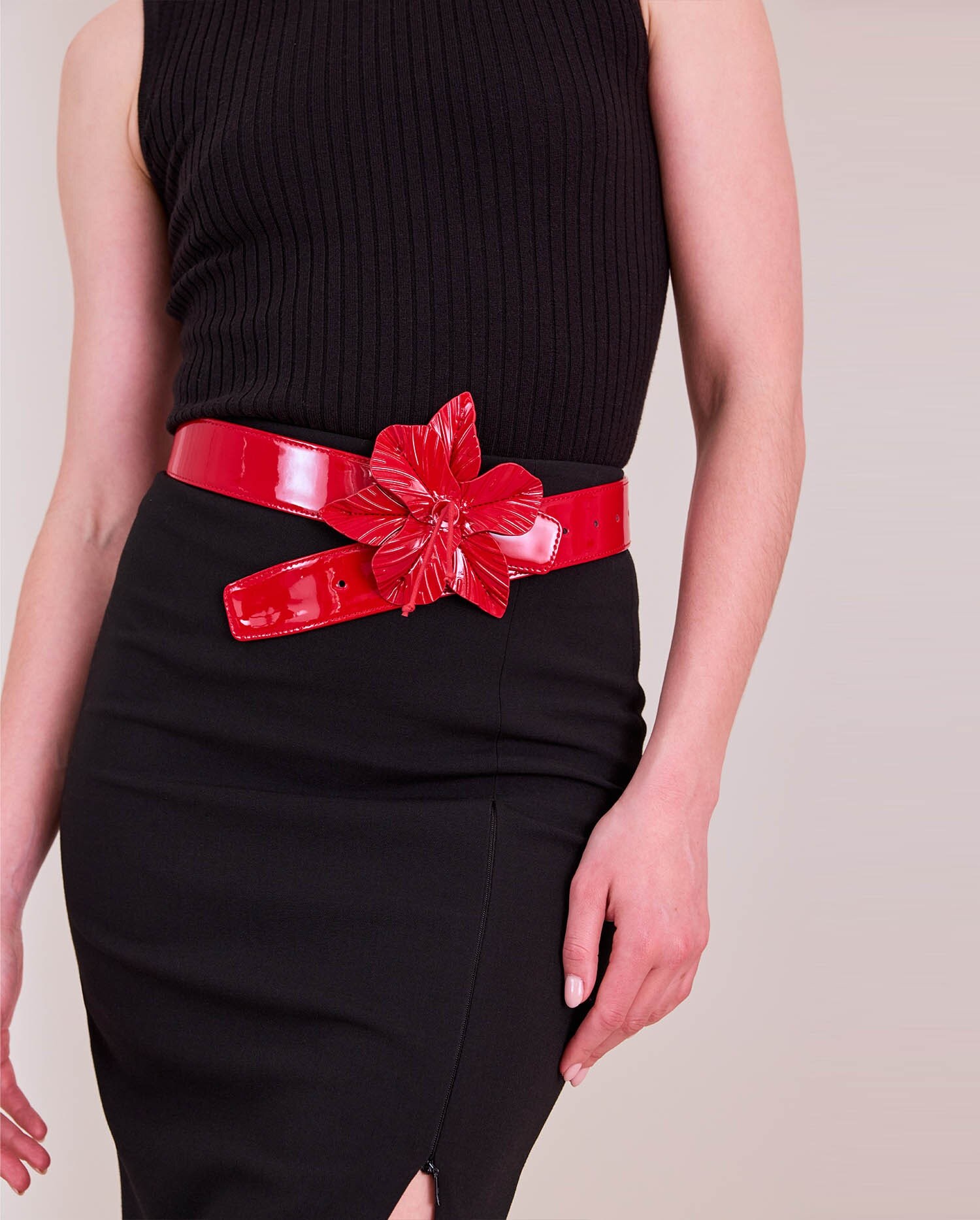 red patent waist styling