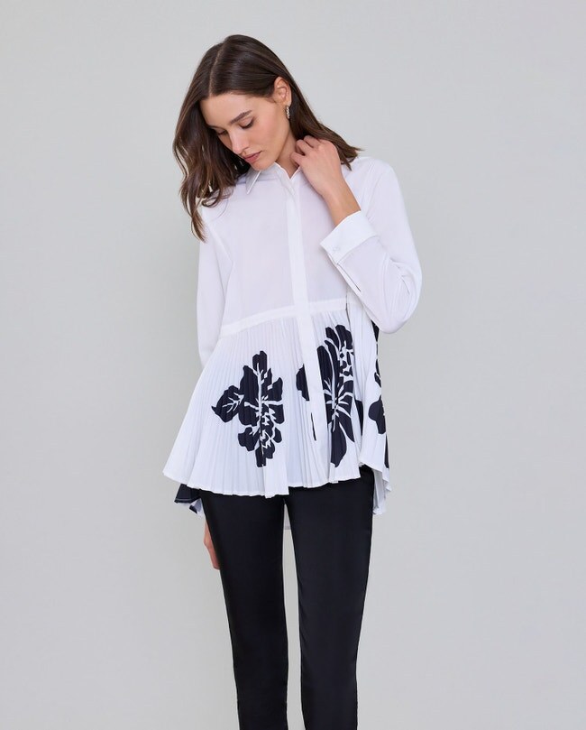 soft front styling with open collar