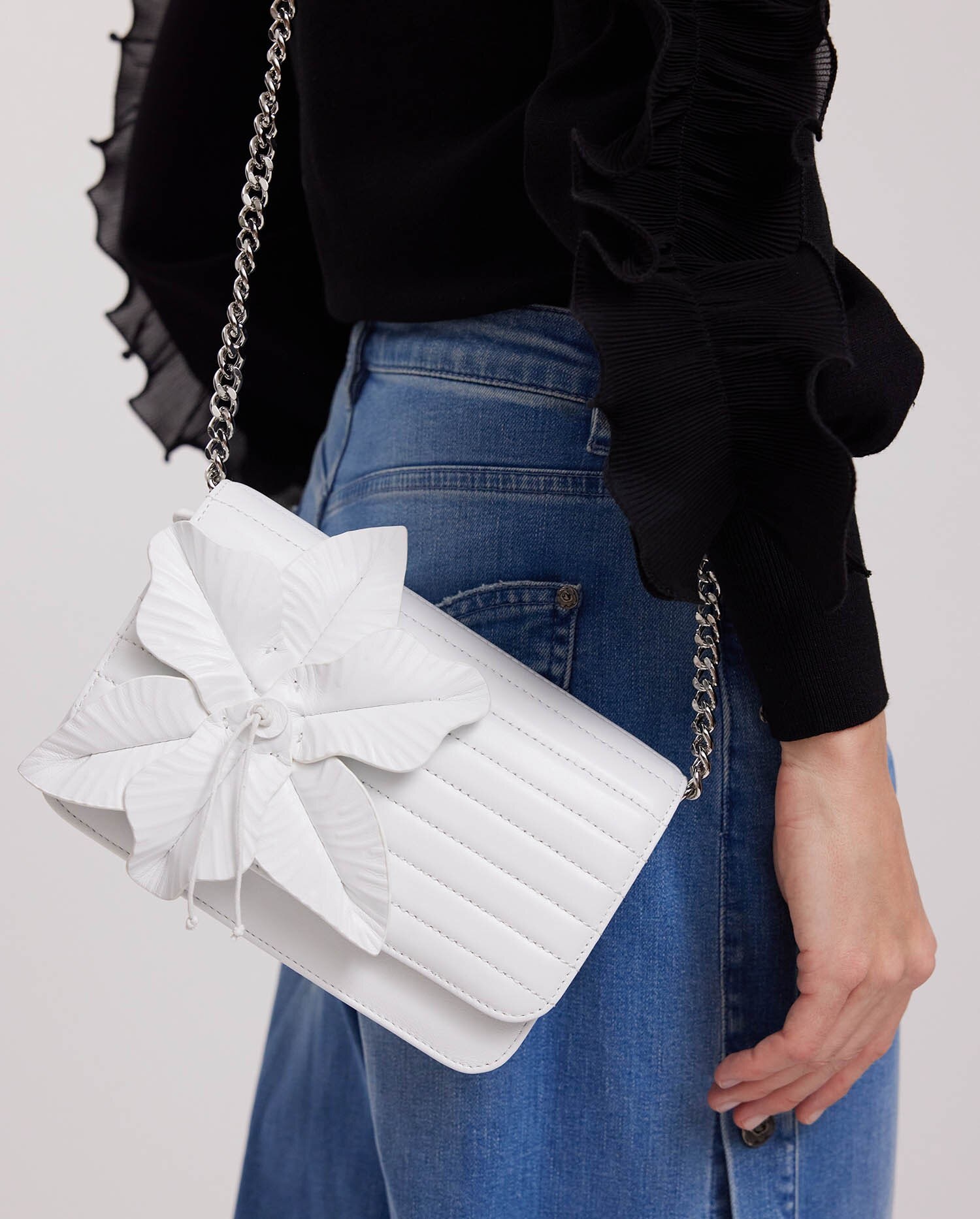 white ribbed body with flower detail