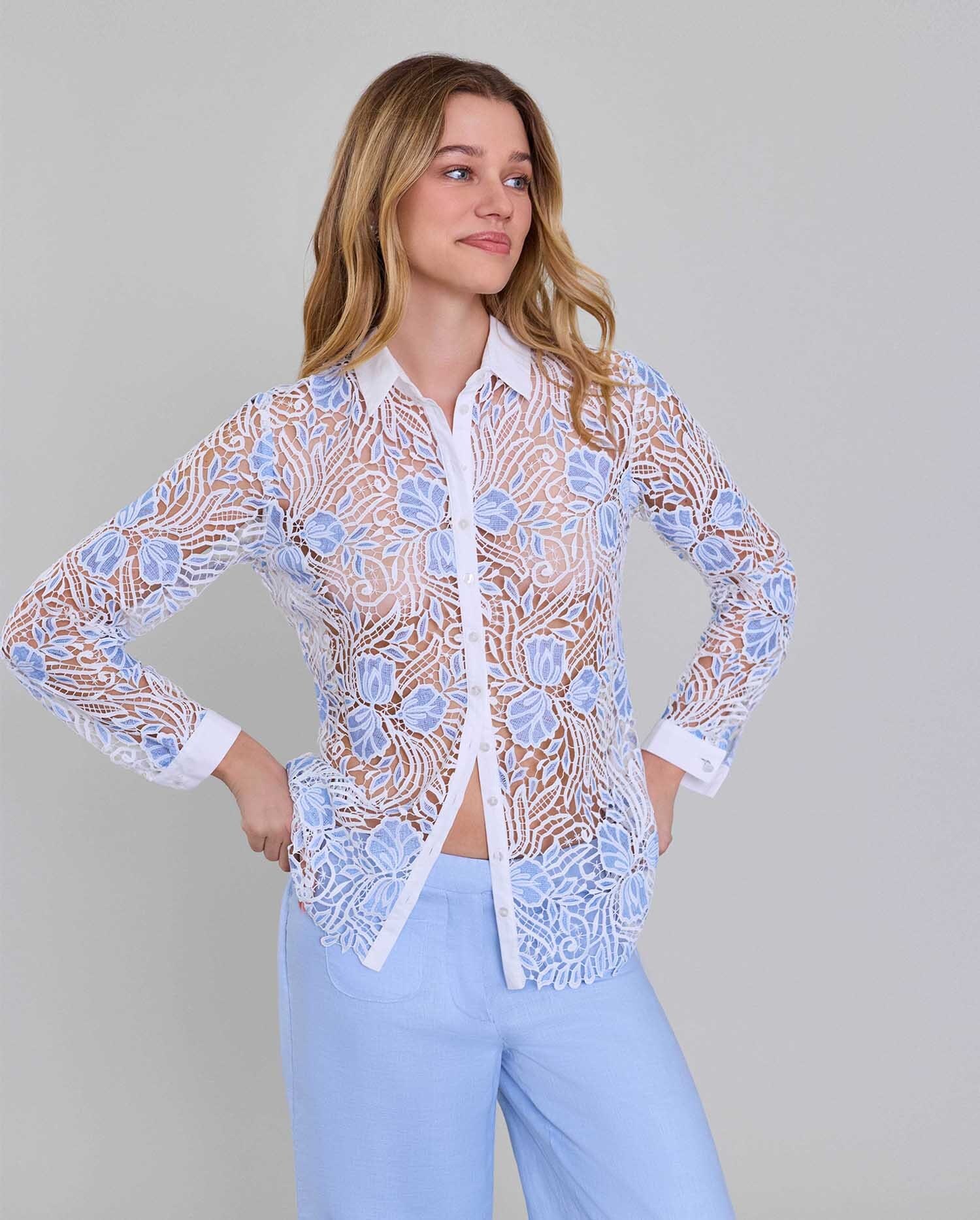 sheer lace shirt styling from the official white-shirt edit