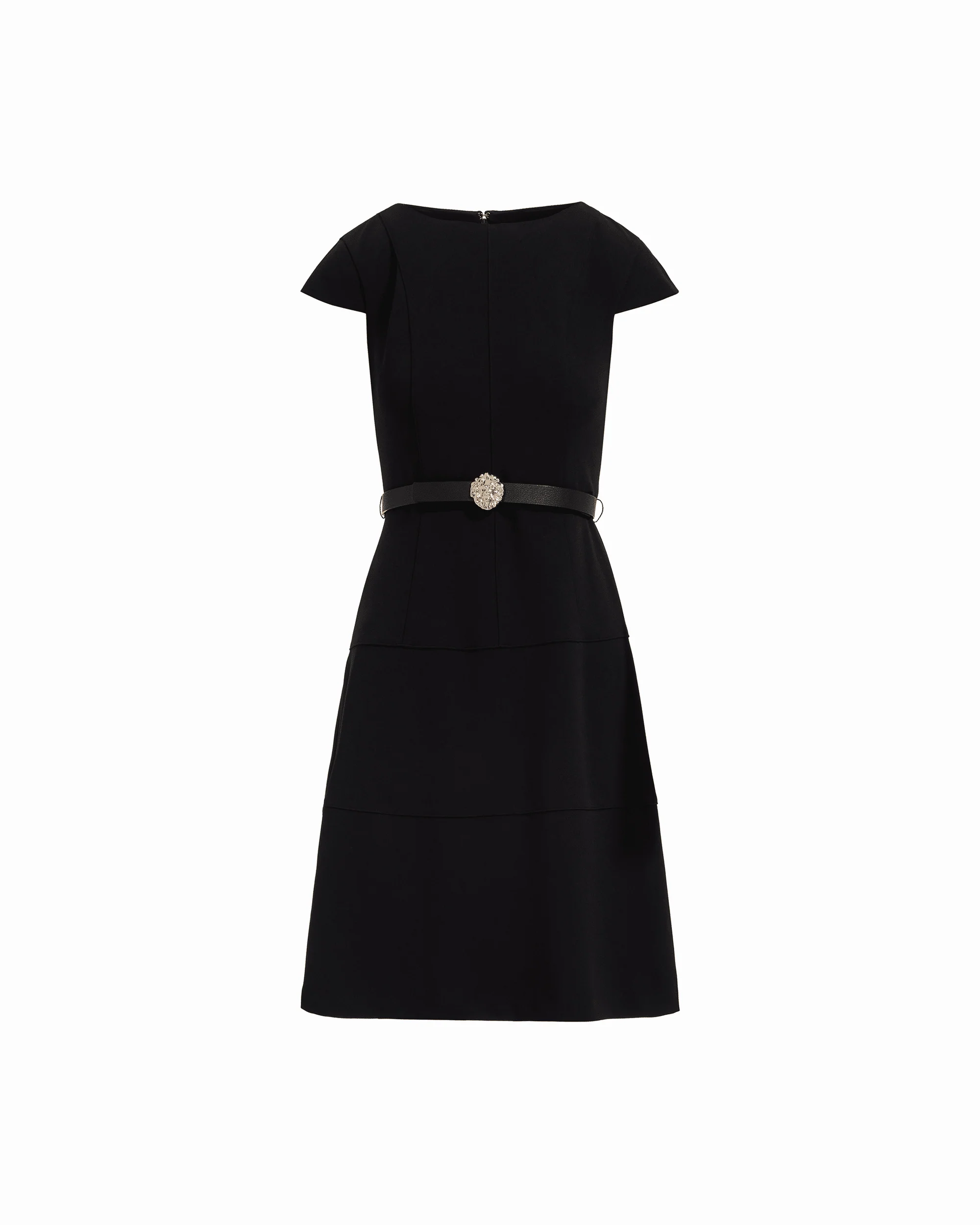 Cap Sleeve Tiered Skirt Belted Crew Neck Dress — official detail or alternate angle