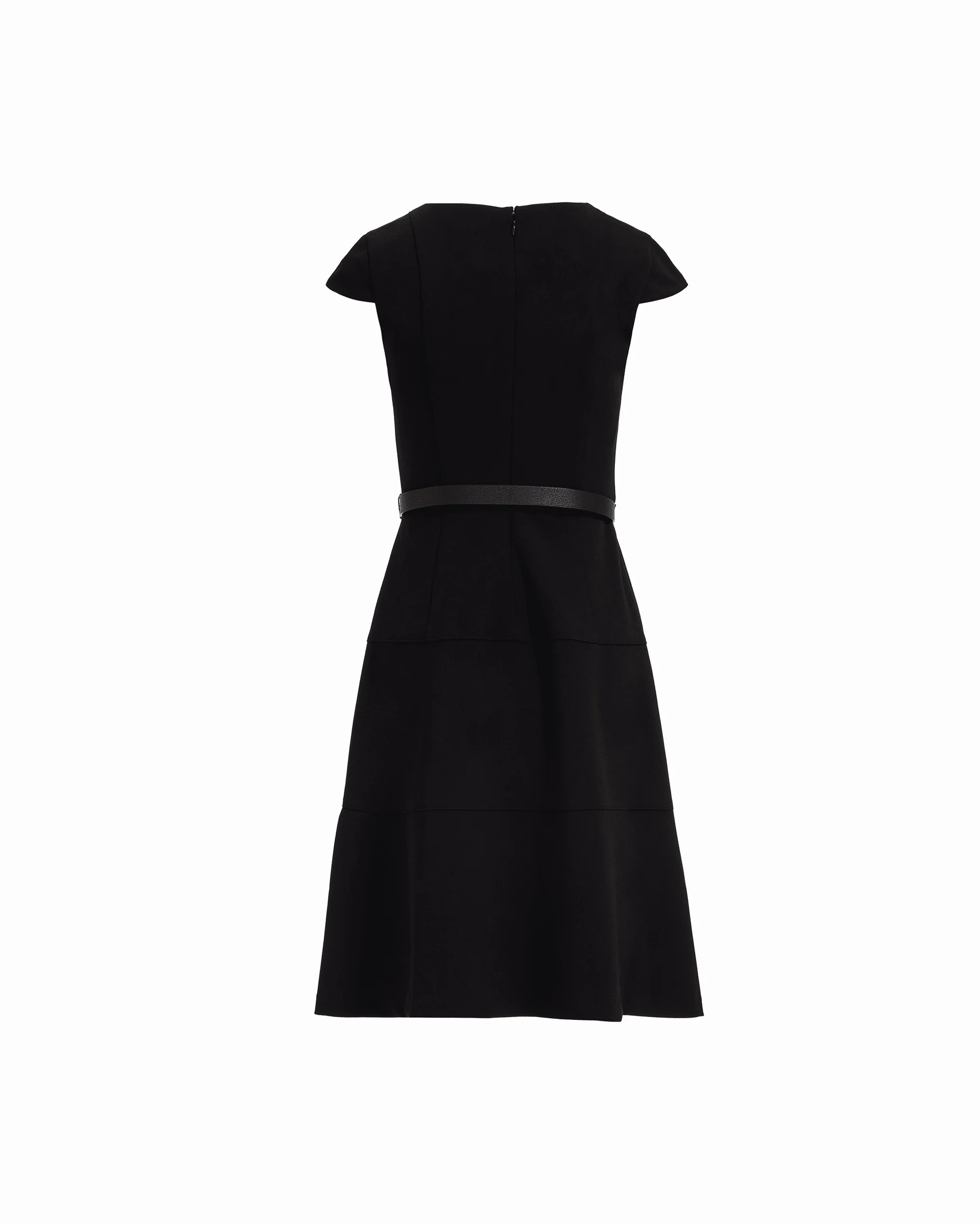 Cap Sleeve Tiered Skirt Belted Crew Neck Dress — official detail or alternate angle