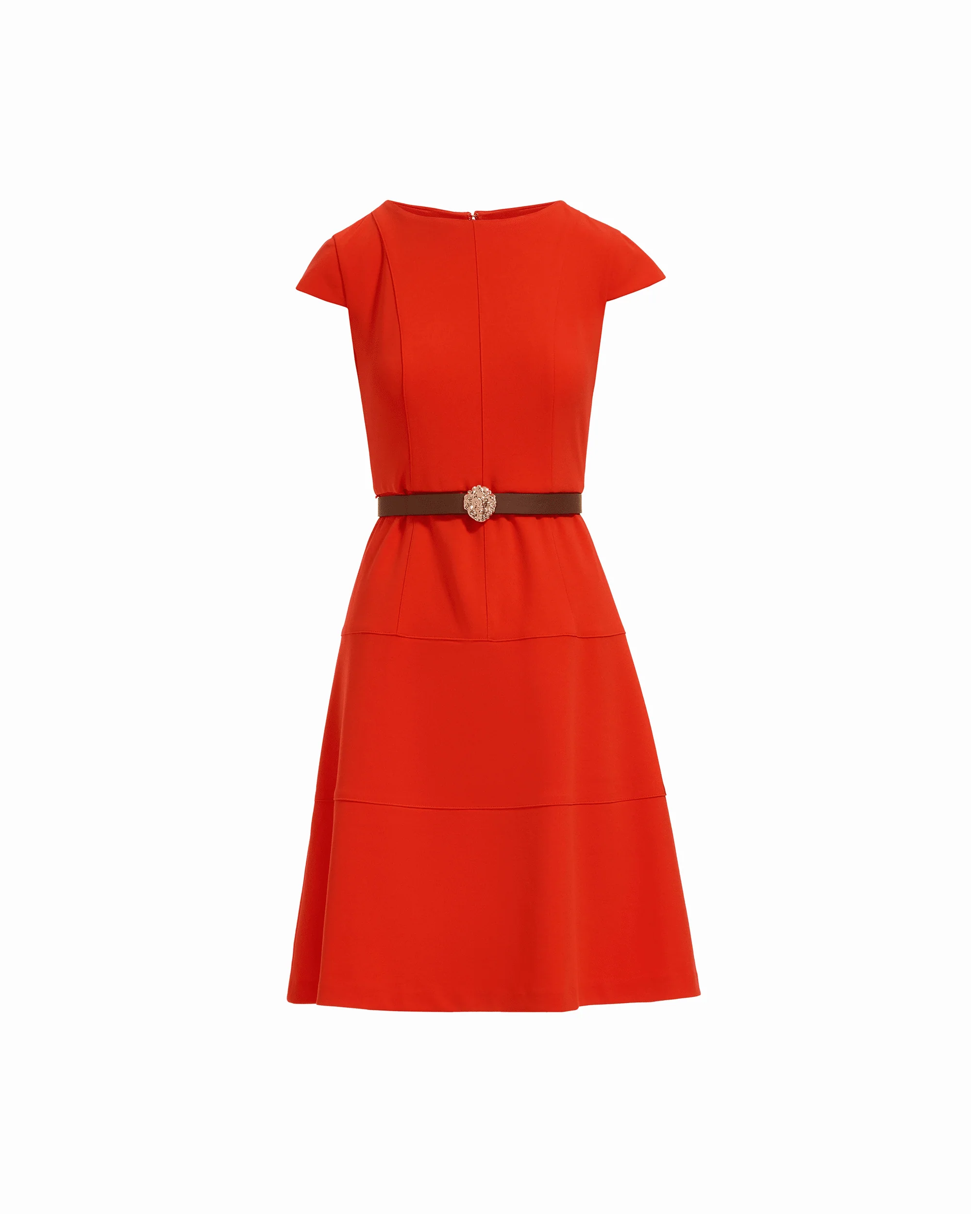 Cap Sleeve Tiered Skirt Belted Crew Neck Dress — official detail or alternate angle