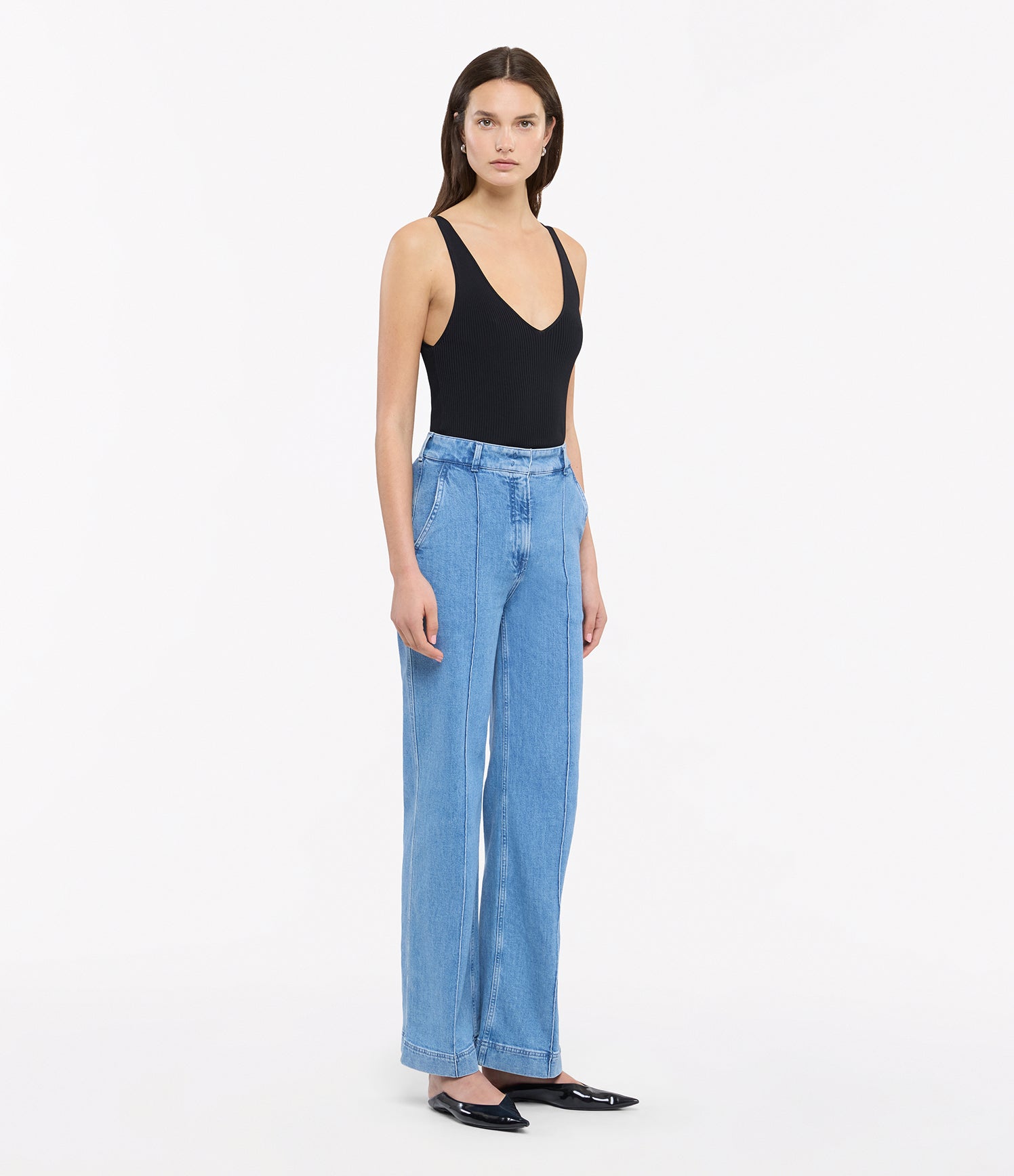 High Waisted Denim Trouser side view