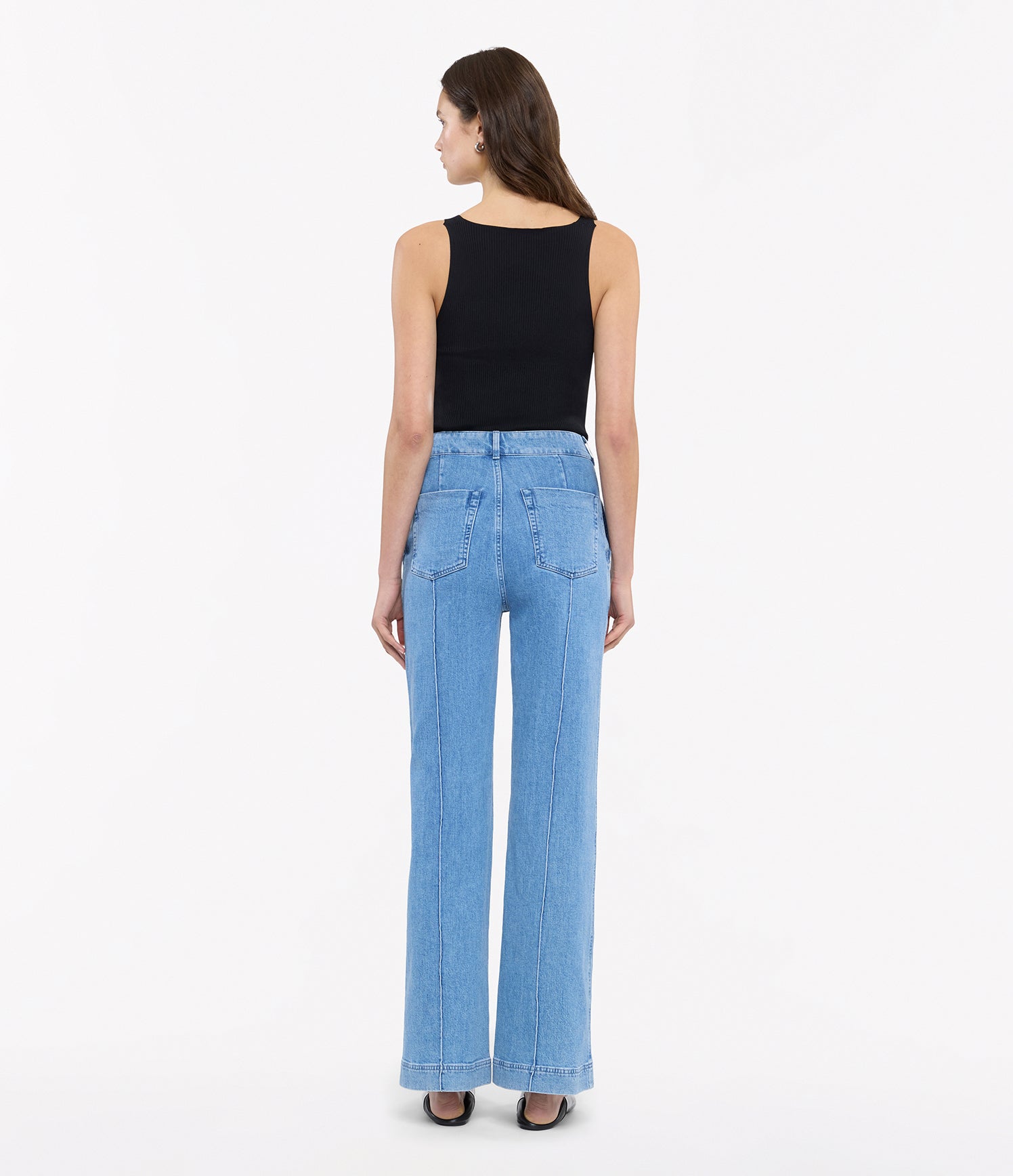 High Waisted Denim Trouser back view