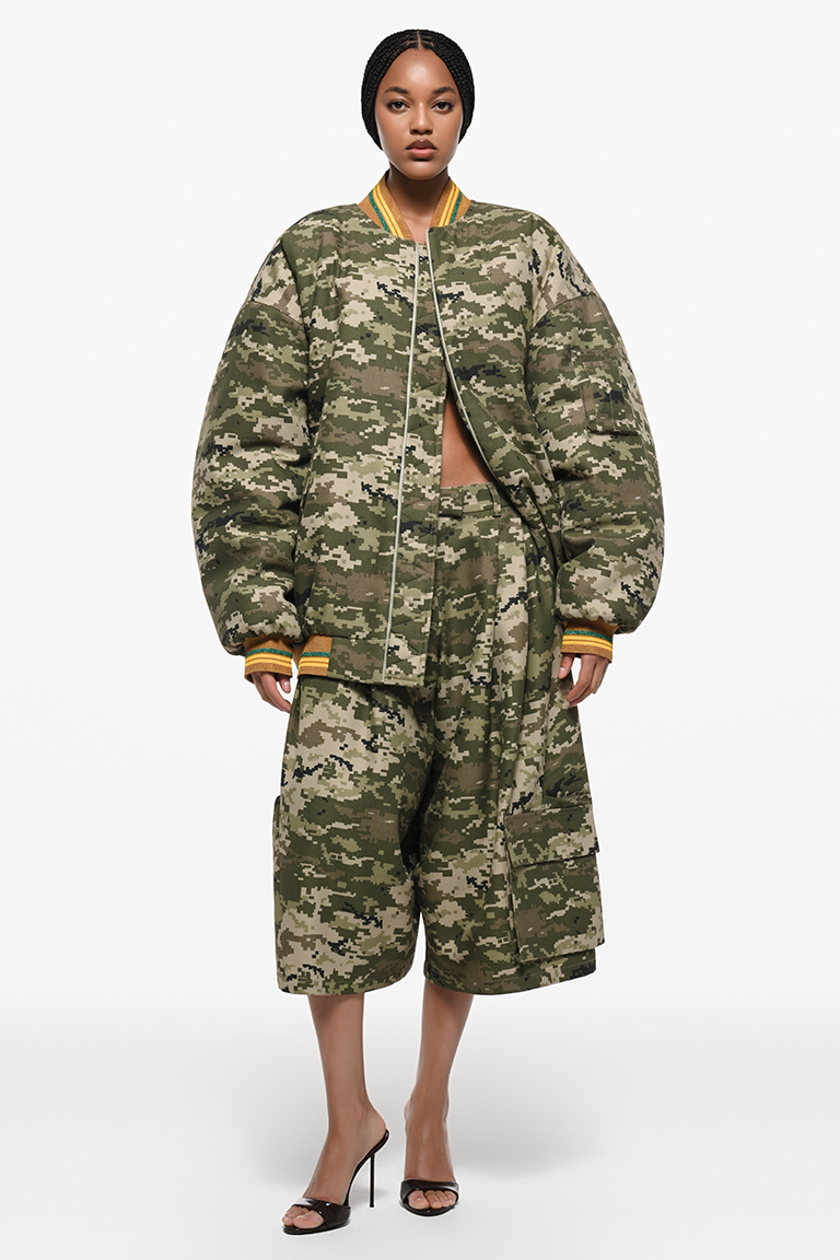 Camouflage-print bomber jacket