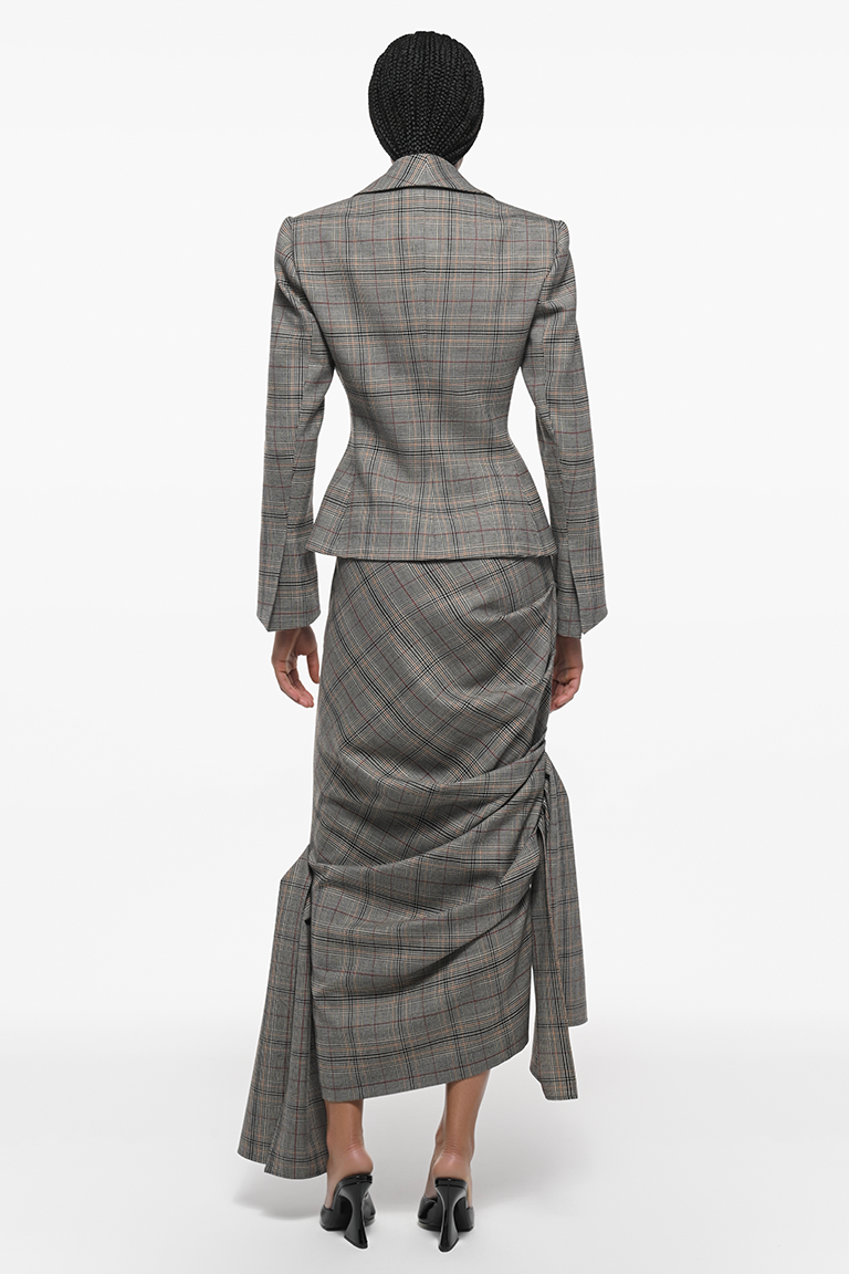 Close crop of the lapel and check pattern