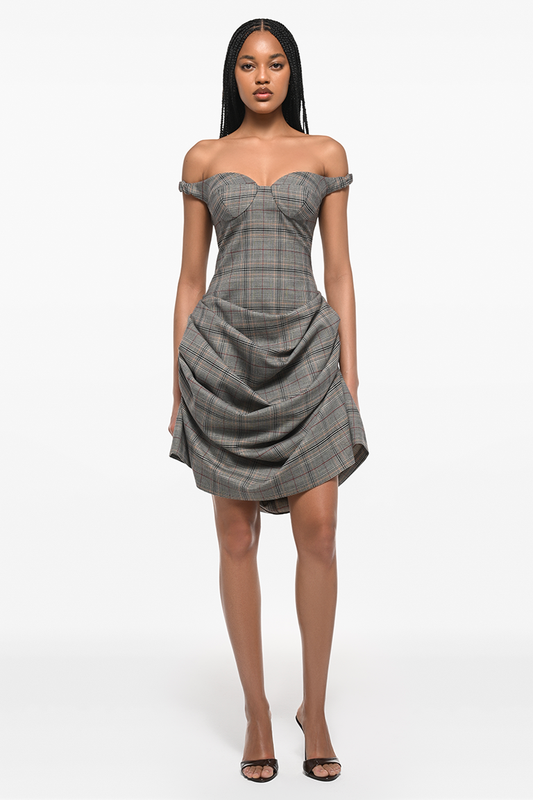 Checkered draped mini dress
