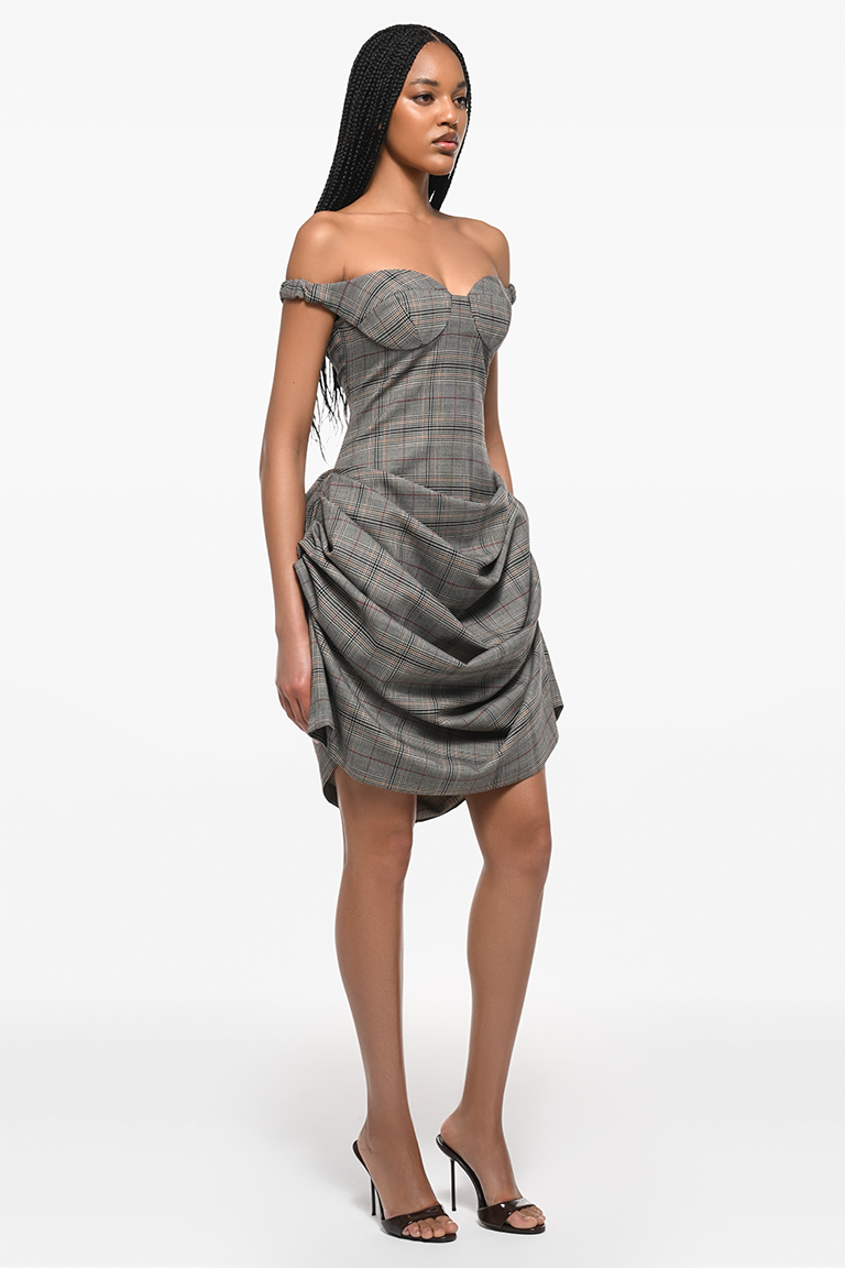 Three-quarter view of the draped bodice