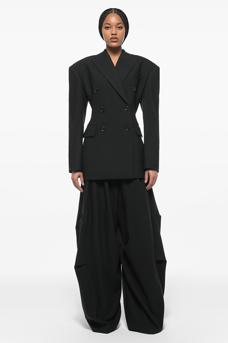 Back view showing the tailored waist