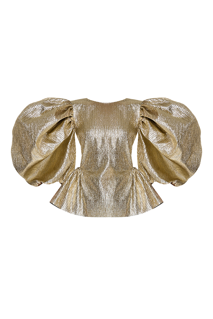Packshot of the metallic puff-sleeve top