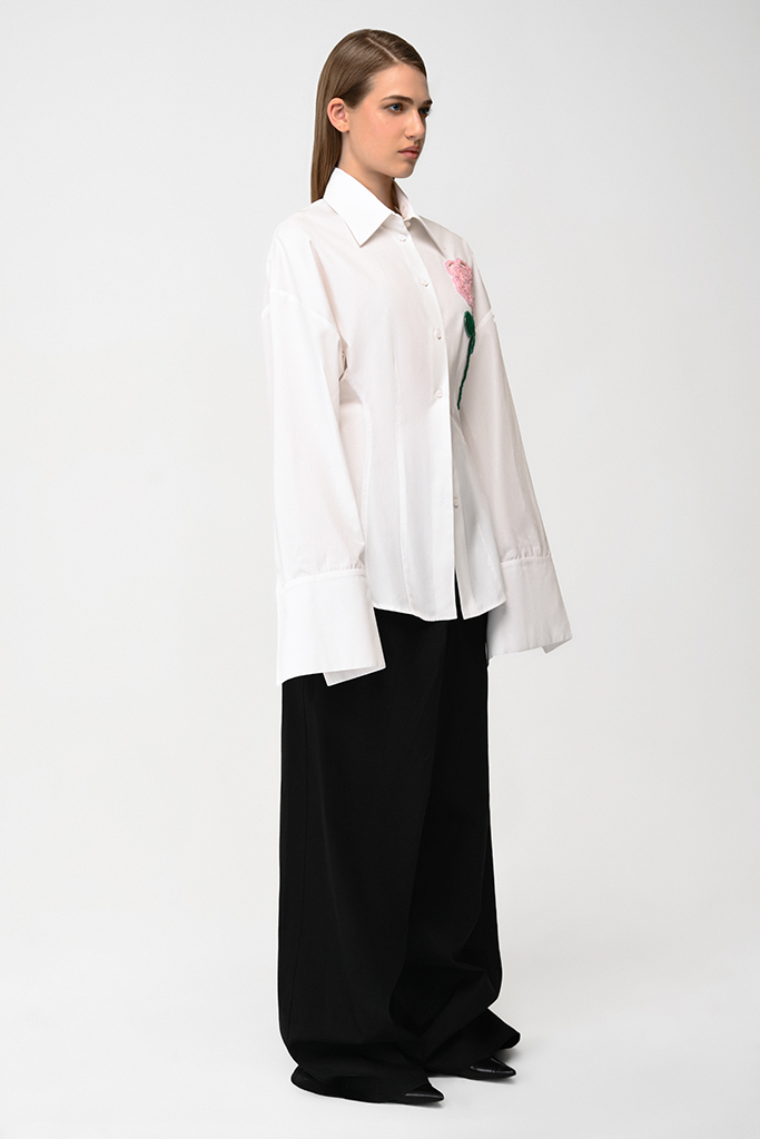 Floral-applique shirt