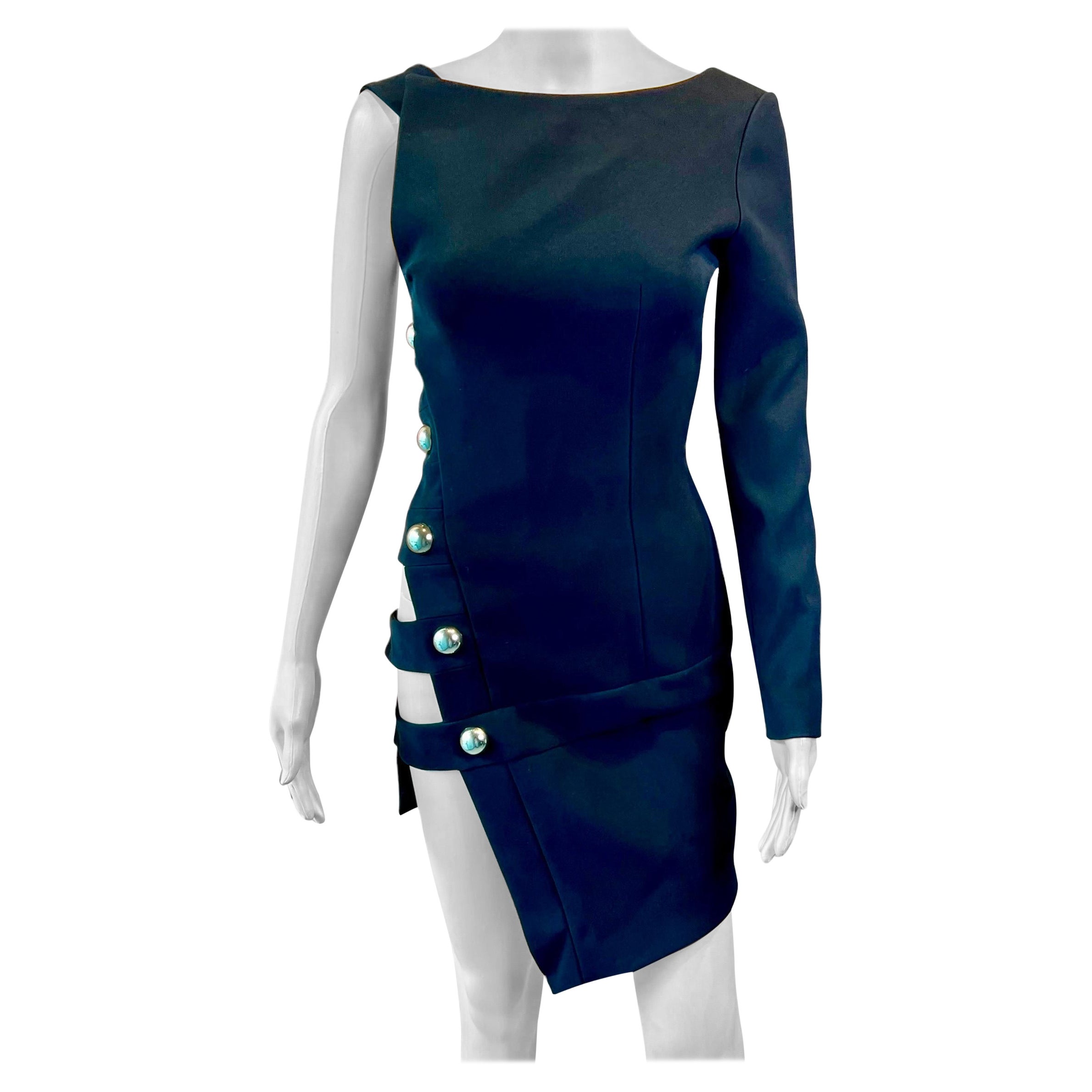 Spring 2014 One-Sleeve Cutout Black Mini Dress