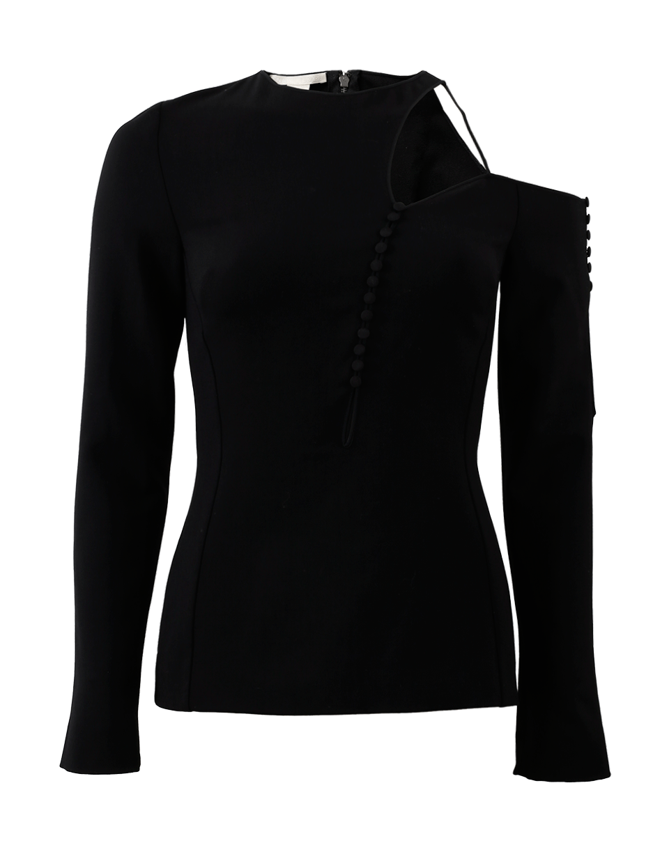 Close view of the shoulder cut-out and sleeve line