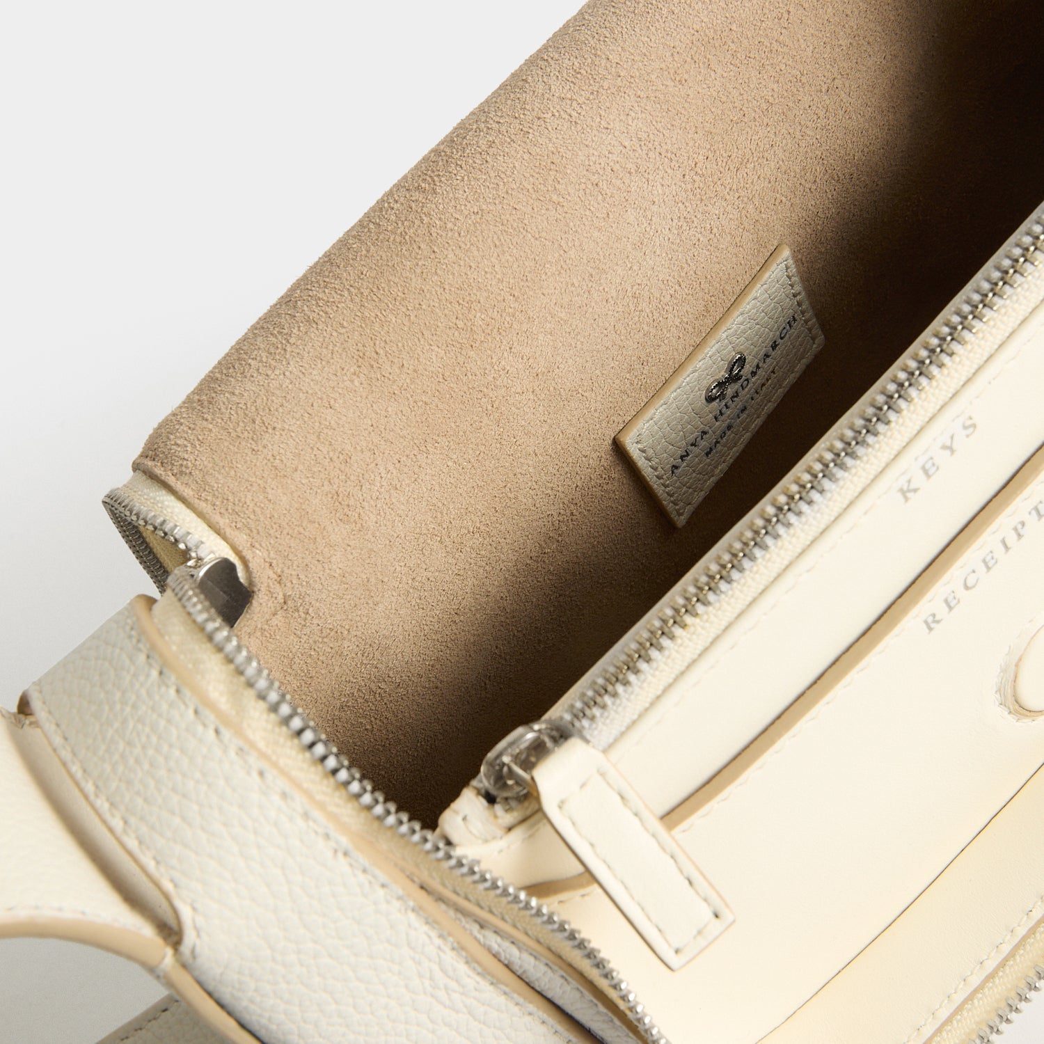 Close-up of the zipped opening and strap keeper