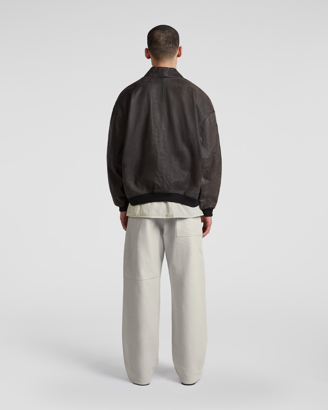 AM2-10 Leather haori bomber jacket, model/detail 04 view