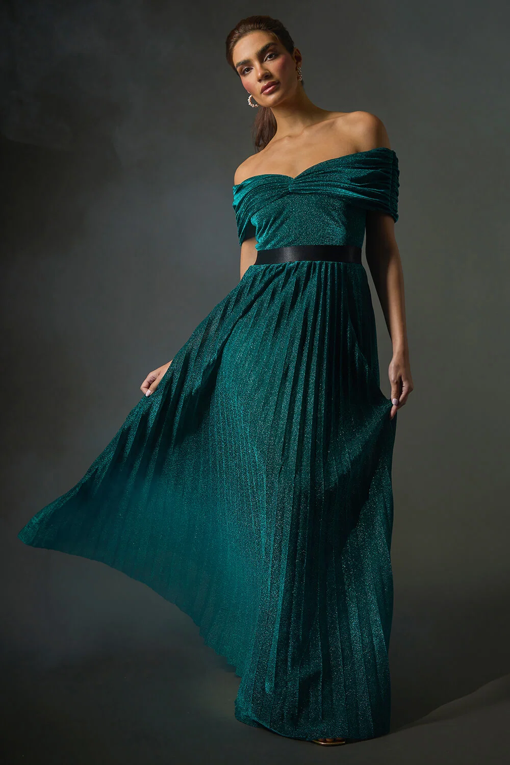 Bardot Pleated Fit & Flare Maxi Dress