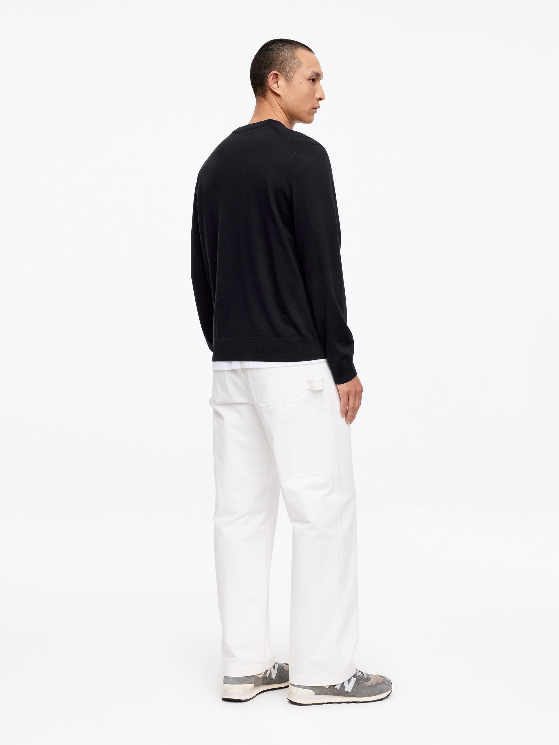 Back worn view of the merino jumper