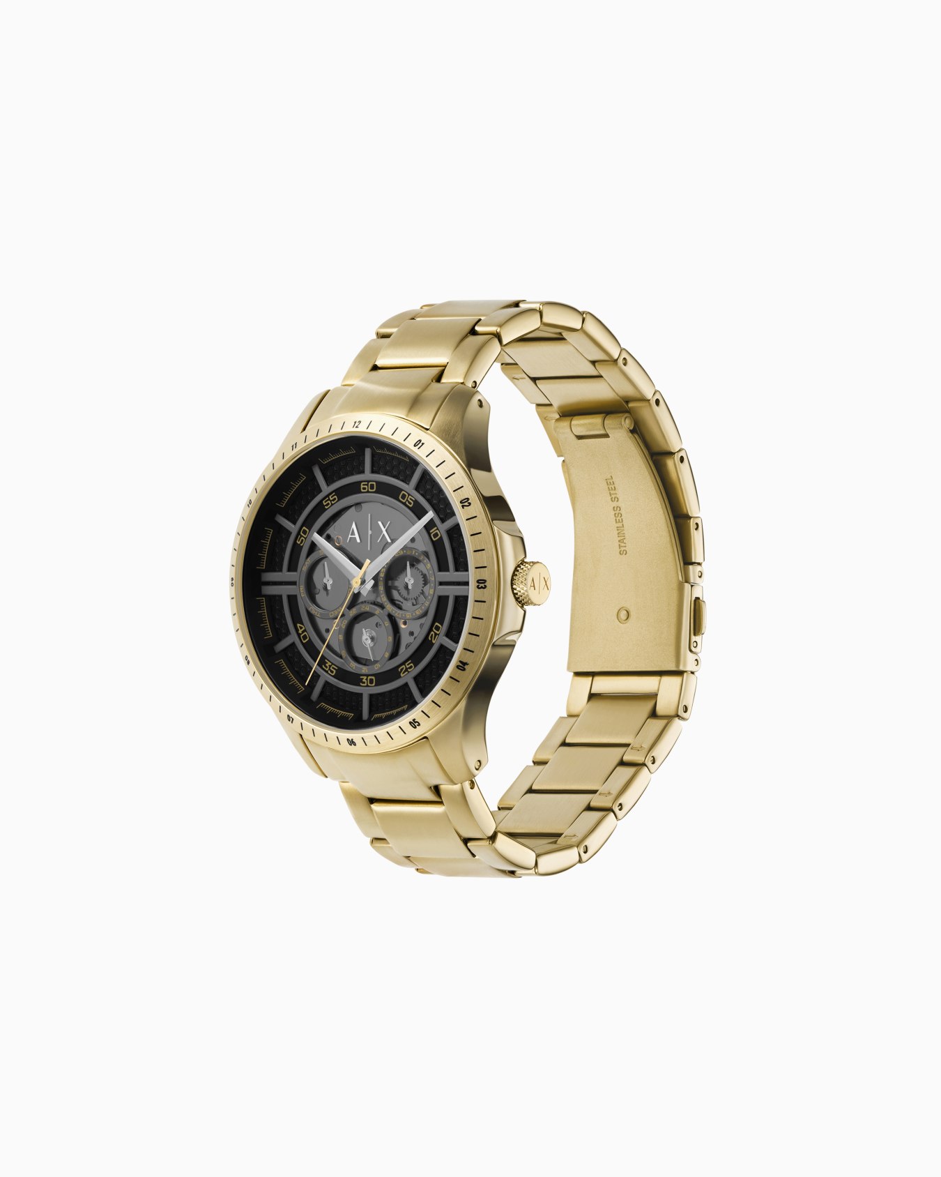 Multifunction Gold-Tone Stainless Steel Watch — reverse view