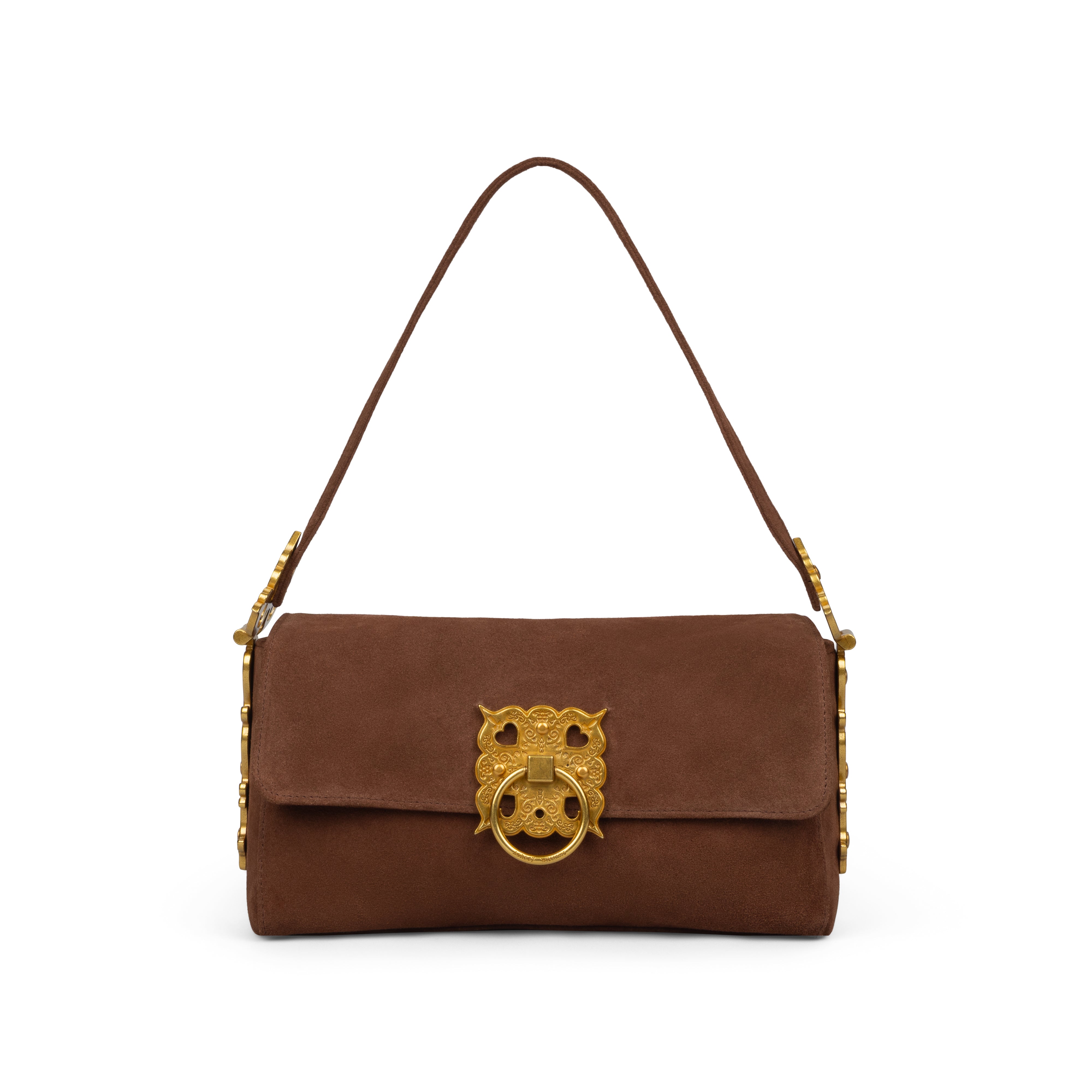 Treasure Chest Suede Lock Handbag