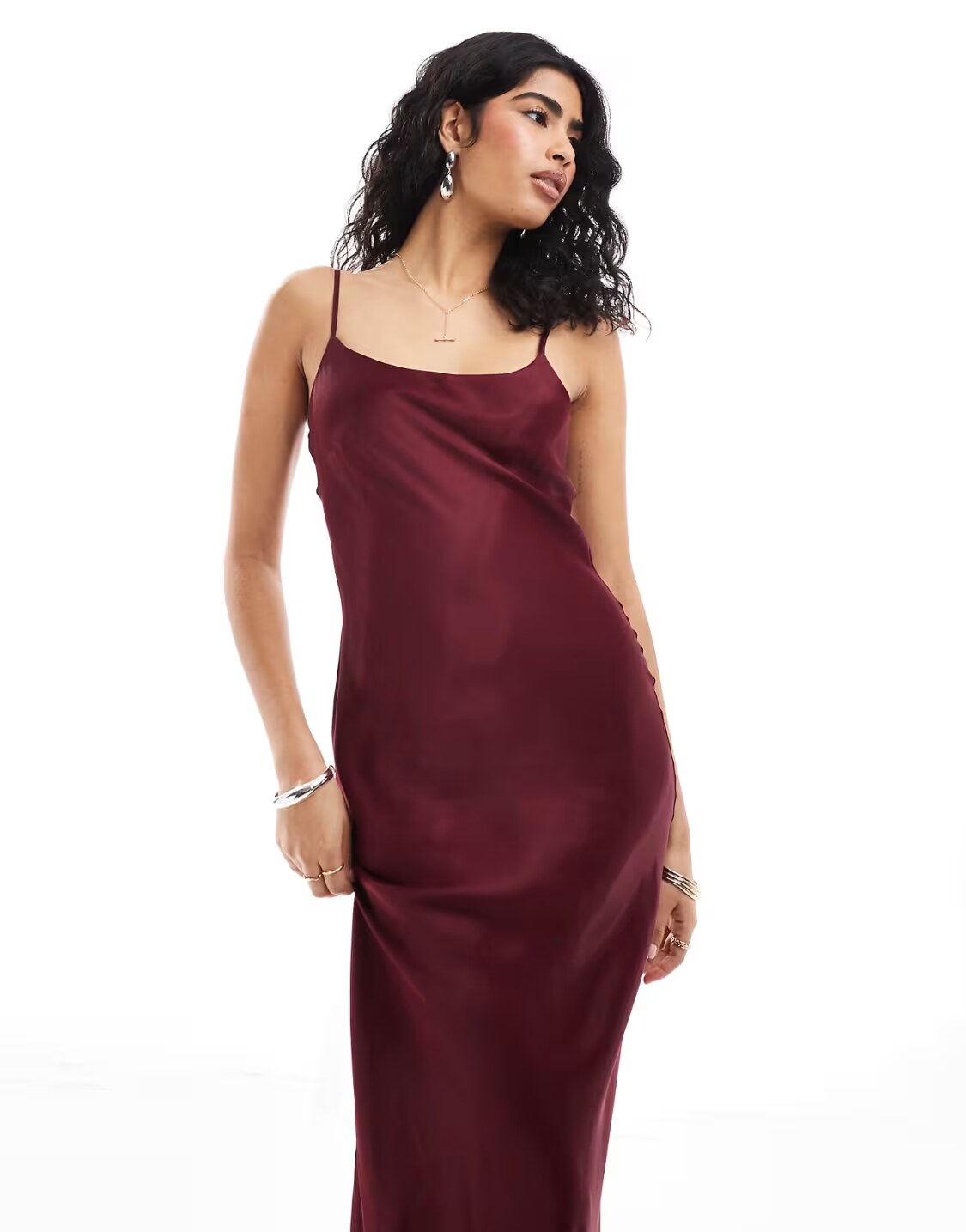 neckline and satin sheen detail