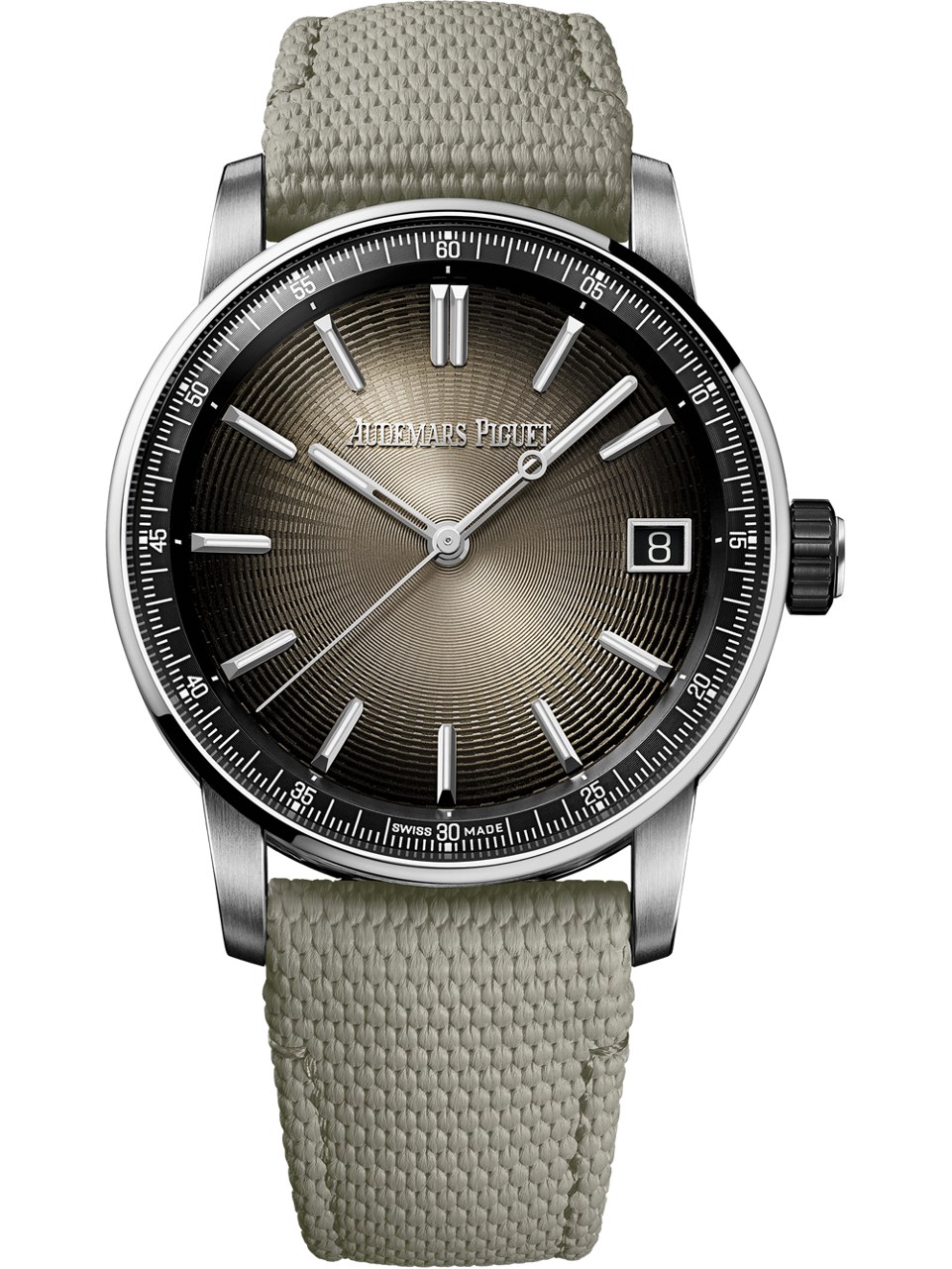 Grey-dial Code 11.59 variant on textile-effect strap